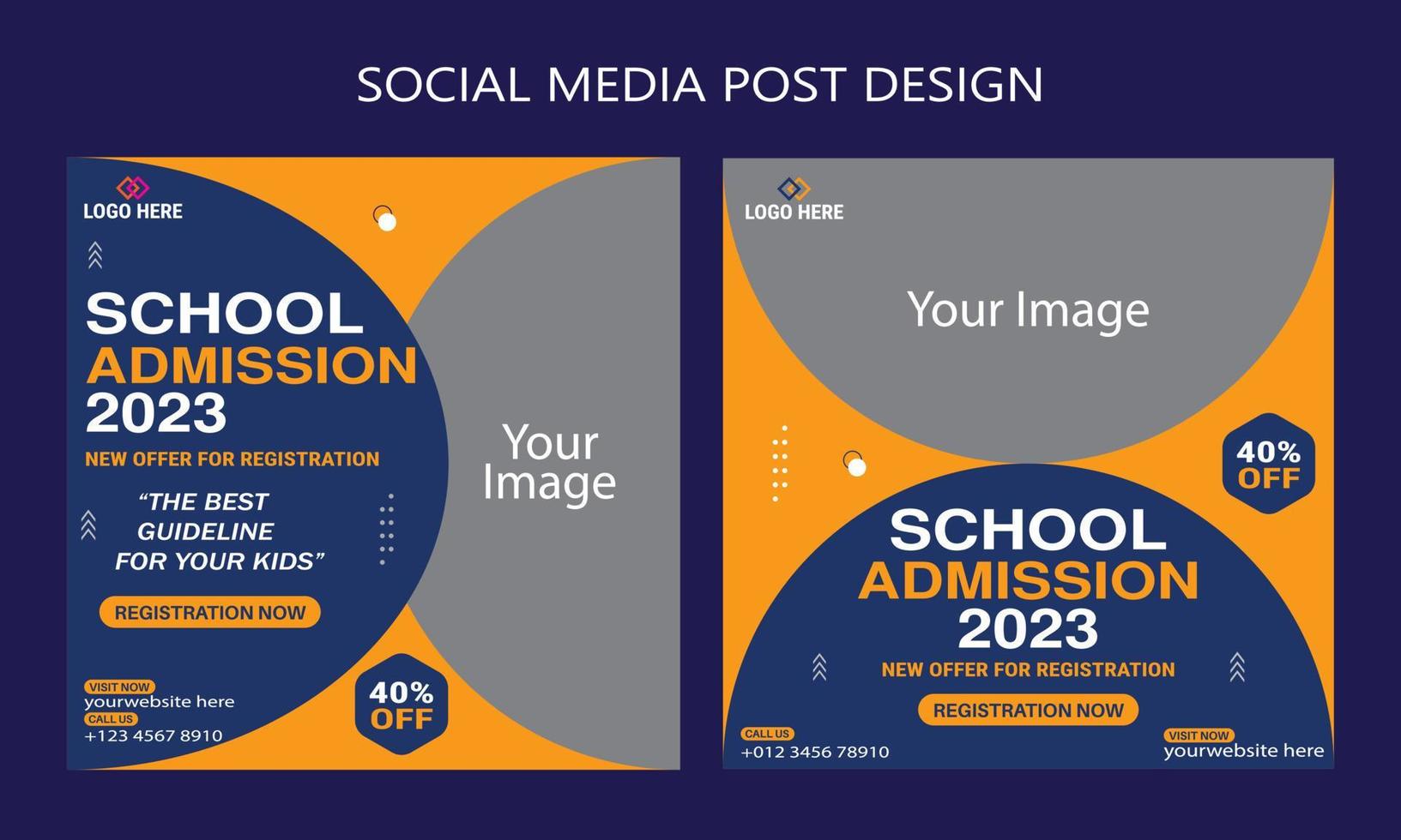 School admission social media post design template vector