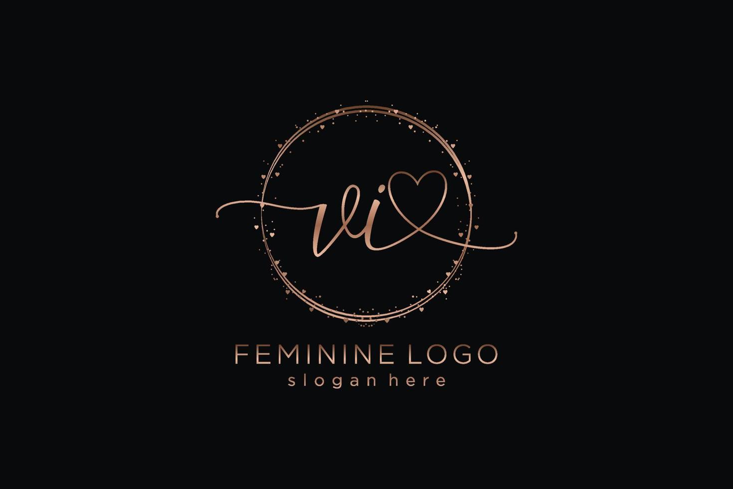 logotipo de escritura a mano vi inicial con plantilla de círculo logotipo vectorial de boda inicial, moda, floral y botánica con plantilla creativa. vector