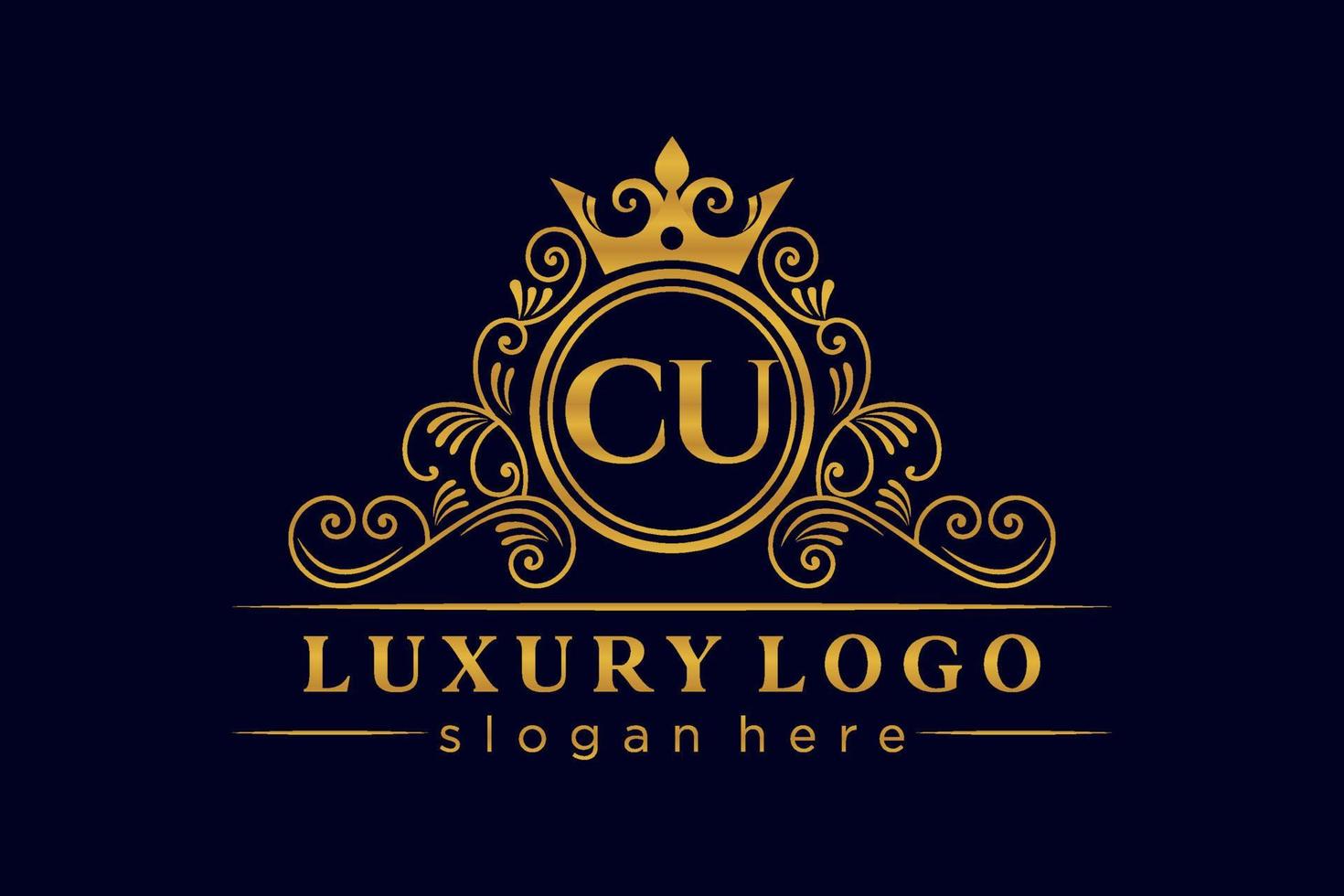 CU Initial Letter Gold calligraphic feminine floral hand drawn heraldic monogram antique vintage style luxury logo design Premium Vector