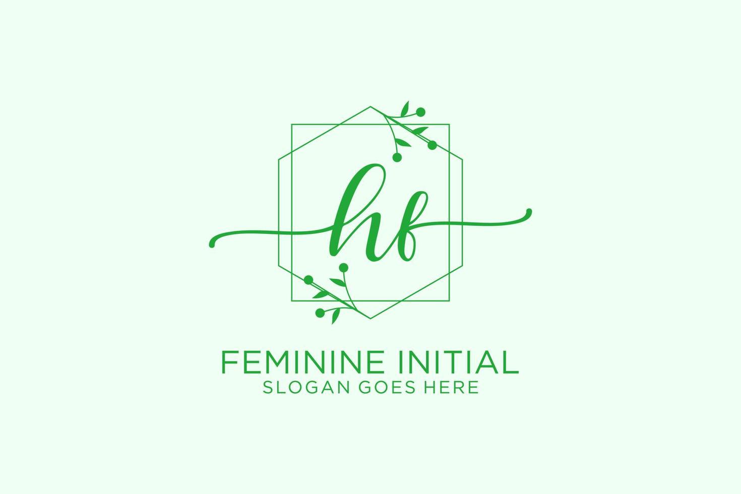 Initial HF beauty monogram and elegant logo design handwriting logo of initial signature, wedding, fashion, floral and botanical with creative template. vector