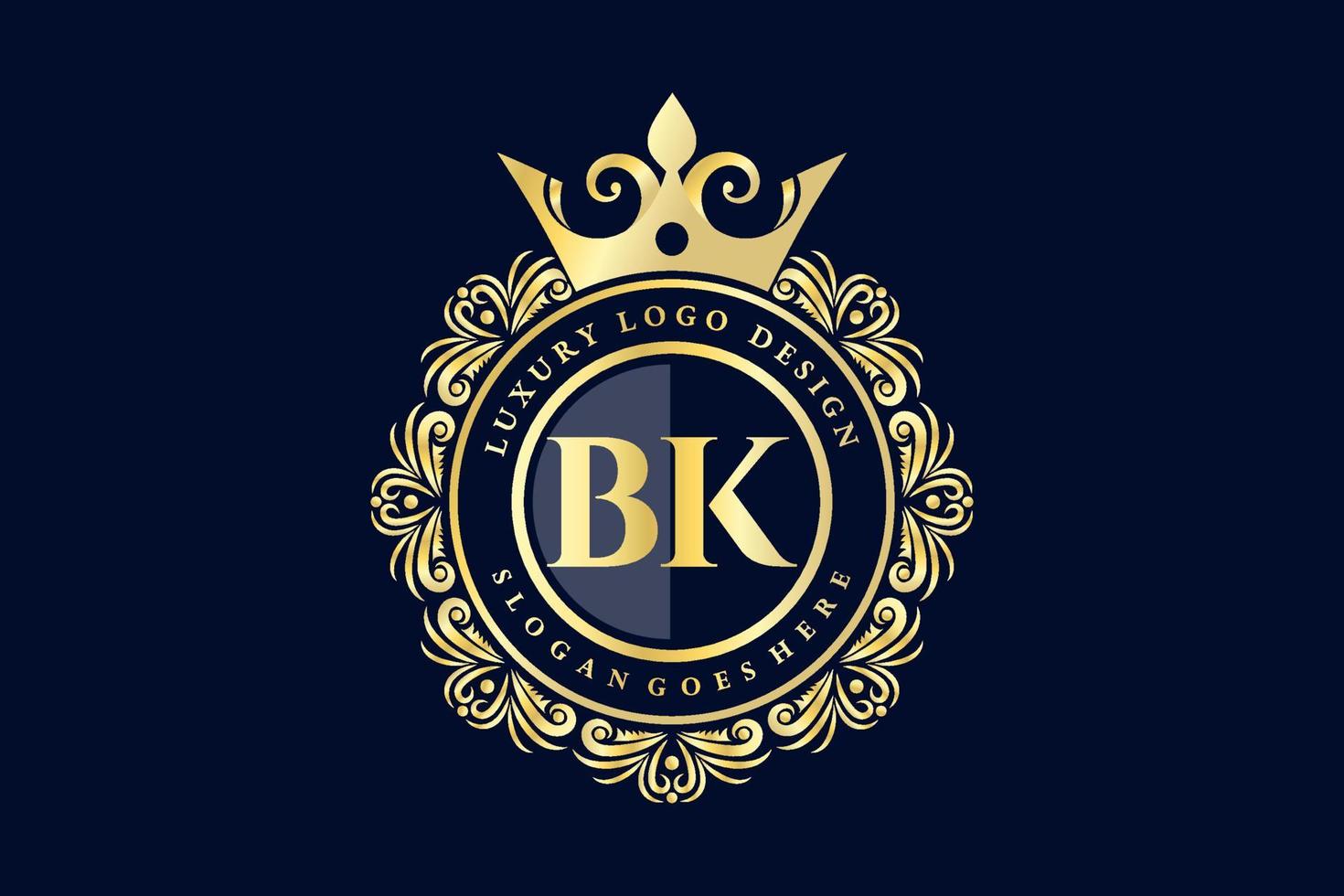 BK Initial Letter Gold calligraphic feminine floral hand drawn heraldic monogram antique vintage style luxury logo design Premium Vector