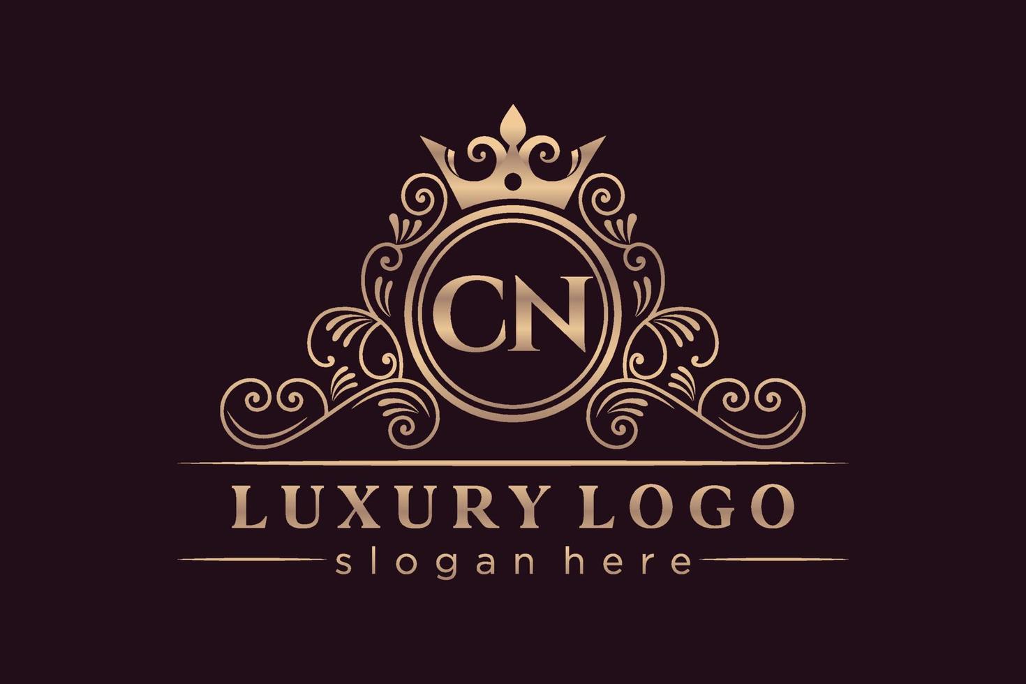 CN Initial Letter Gold calligraphic feminine floral hand drawn heraldic monogram antique vintage style luxury logo design Premium Vector