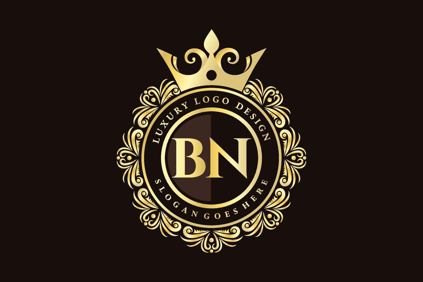 BN Initial Letter Gold calligraphic feminine floral hand drawn heraldic monogram antique vintage style luxury logo design Premium Vector
