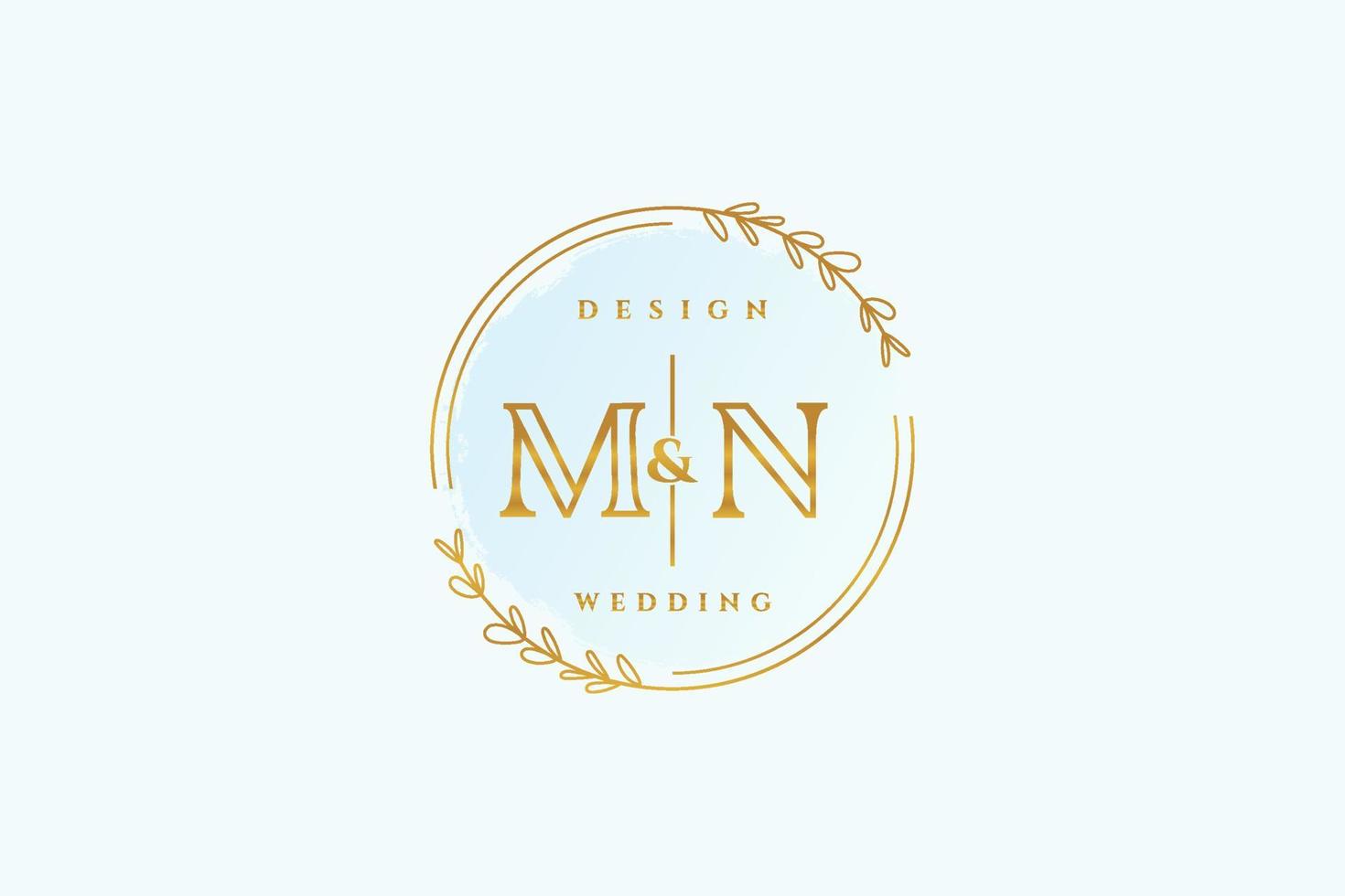 Initial MN beauty monogram and elegant logo design handwriting logo of initial signature, wedding, fashion, floral and botanical with creative template. vector