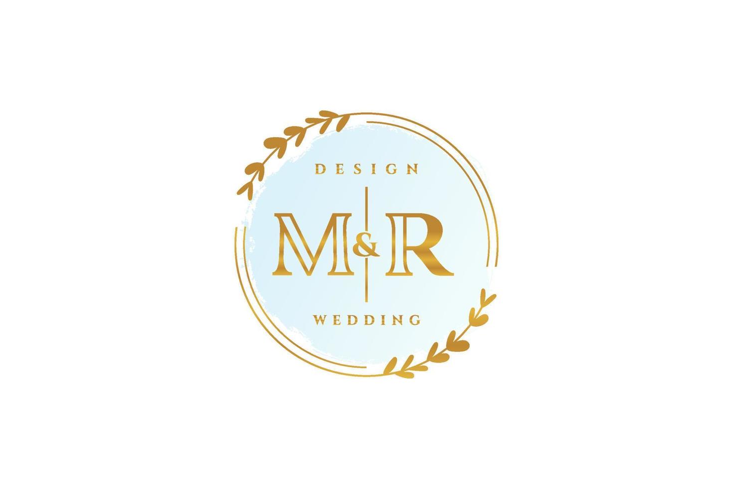 Initial MR beauty monogram and elegant logo design handwriting logo of initial signature, wedding, fashion, floral and botanical with creative template. vector