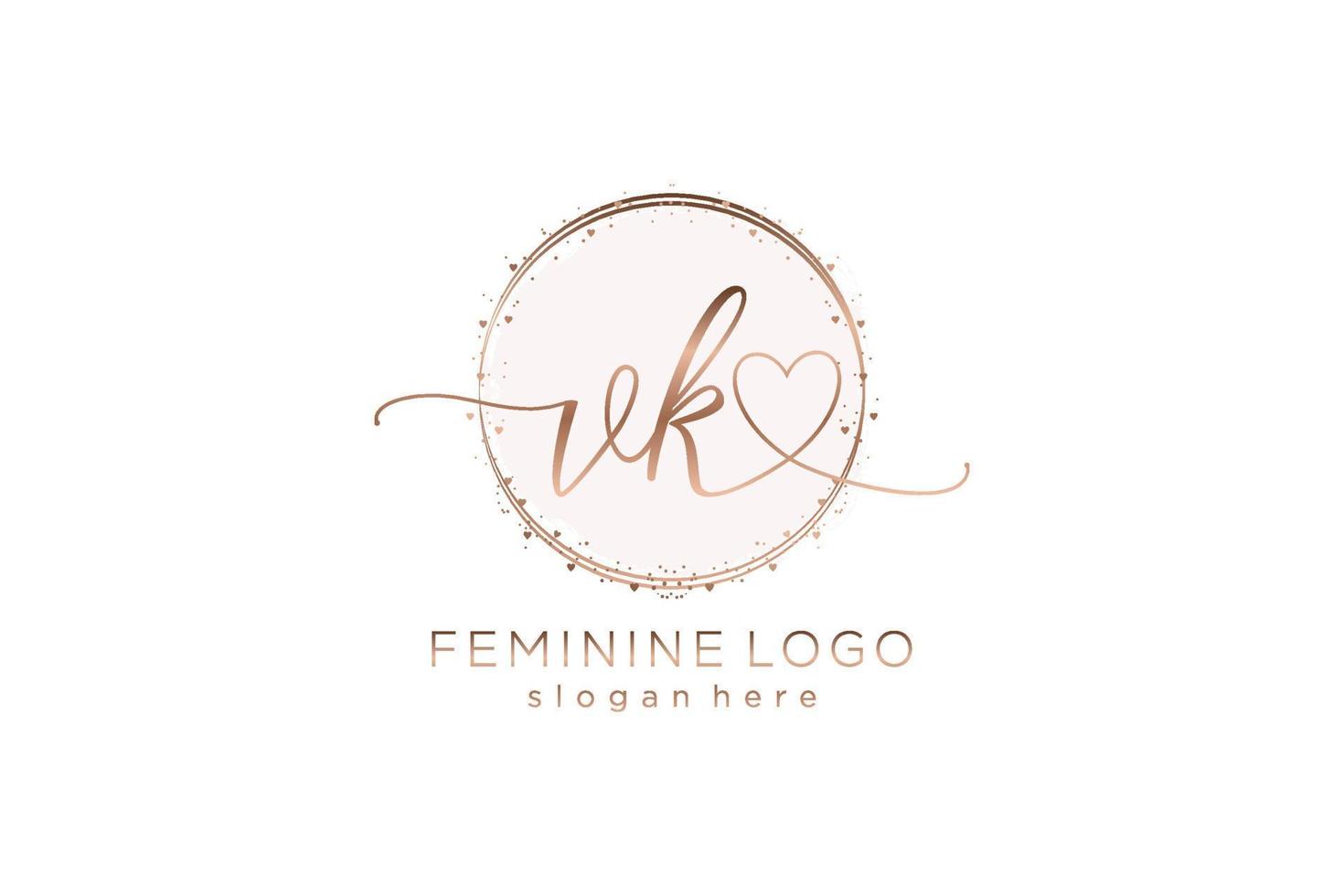 logotipo inicial de escritura a mano vk con plantilla de círculo logotipo vectorial de boda inicial, moda, floral y botánica con plantilla creativa. vector