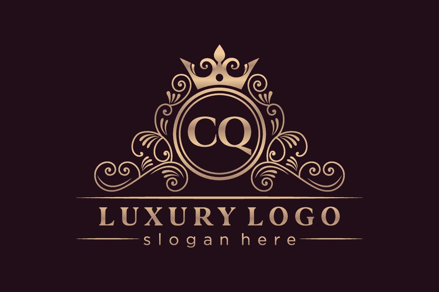 CQ Initial Letter Gold calligraphic feminine floral hand drawn heraldic monogram antique vintage style luxury logo design Premium Vector