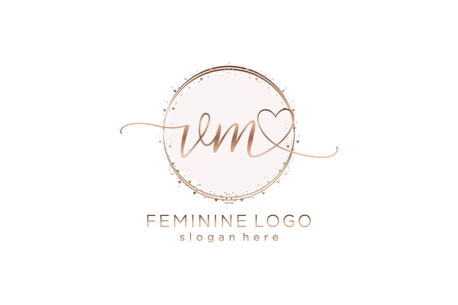 Initial VM handwriting logo with circle template vector logo of initial wedding, fashion, floral and botanical with creative template.