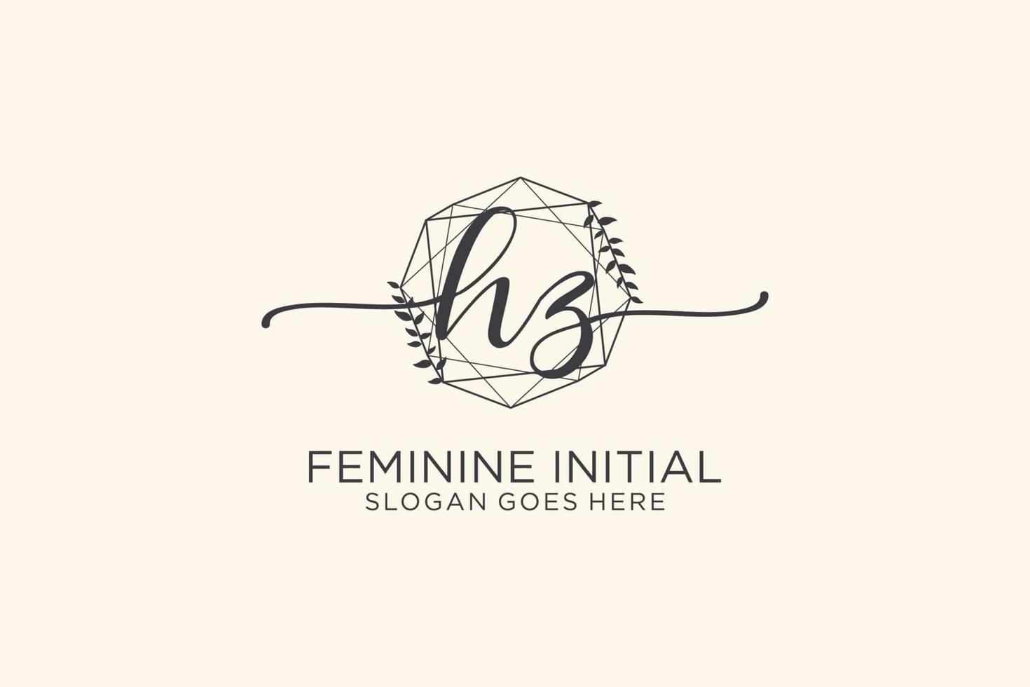 Initial HZ beauty monogram and elegant logo design handwriting logo of initial signature, wedding, fashion, floral and botanical with creative template. vector