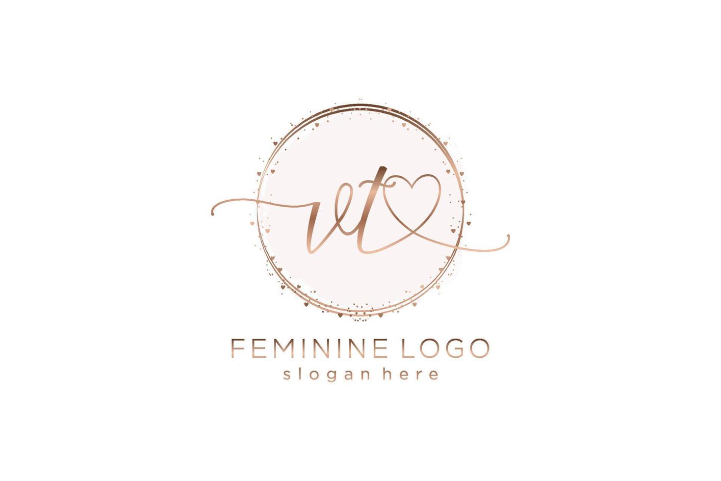 Initial VT handwriting logo with circle template vector logo of initial wedding, fashion, floral and botanical with creative template.