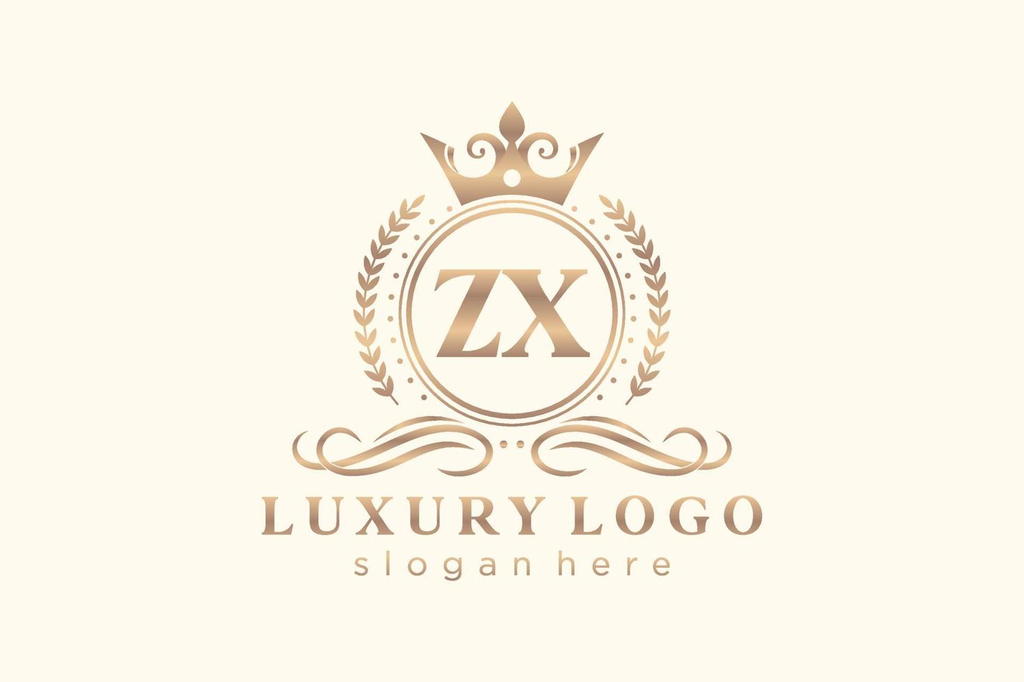 Initial ZX Letter Royal Luxury Logo template in vector art for Restaurant, Royalty, Boutique, Cafe, Hotel, Heraldic, Jewelry, Fashion and other vector illustration.