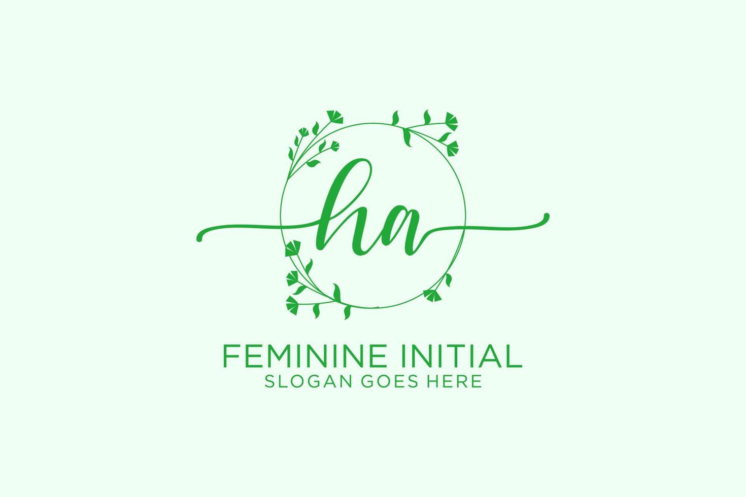 Initial HA beauty monogram and elegant logo design handwriting logo of initial signature, wedding, fashion, floral and botanical with creative template. vector