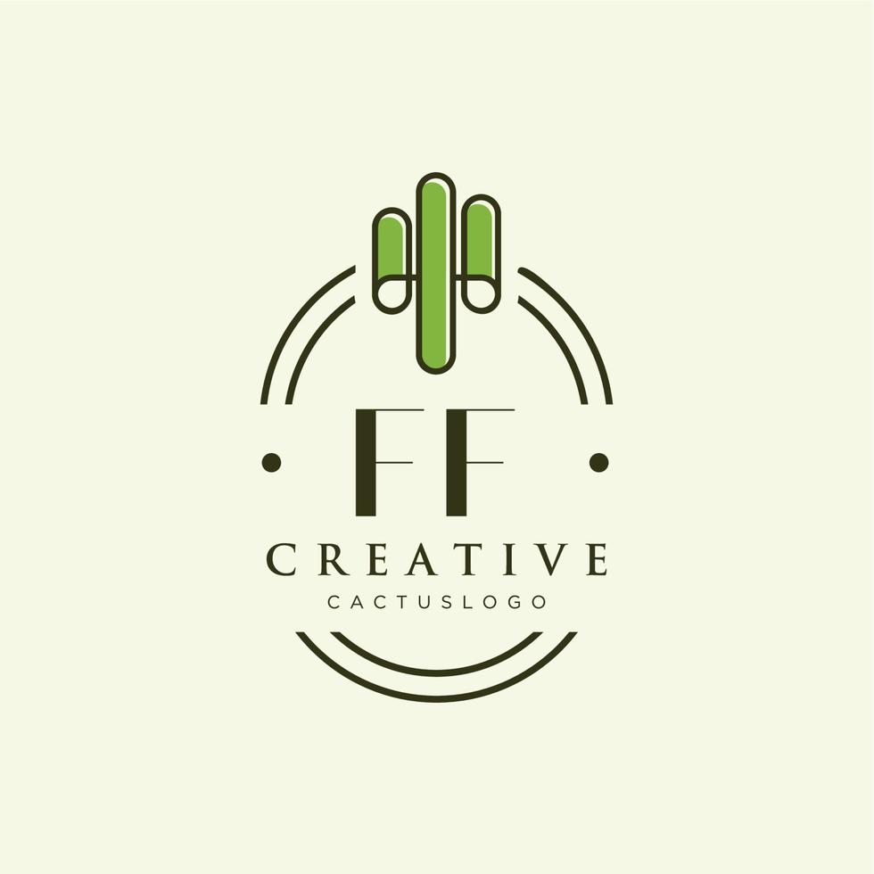 ff letra inicial vector de logotipo de cactus verde