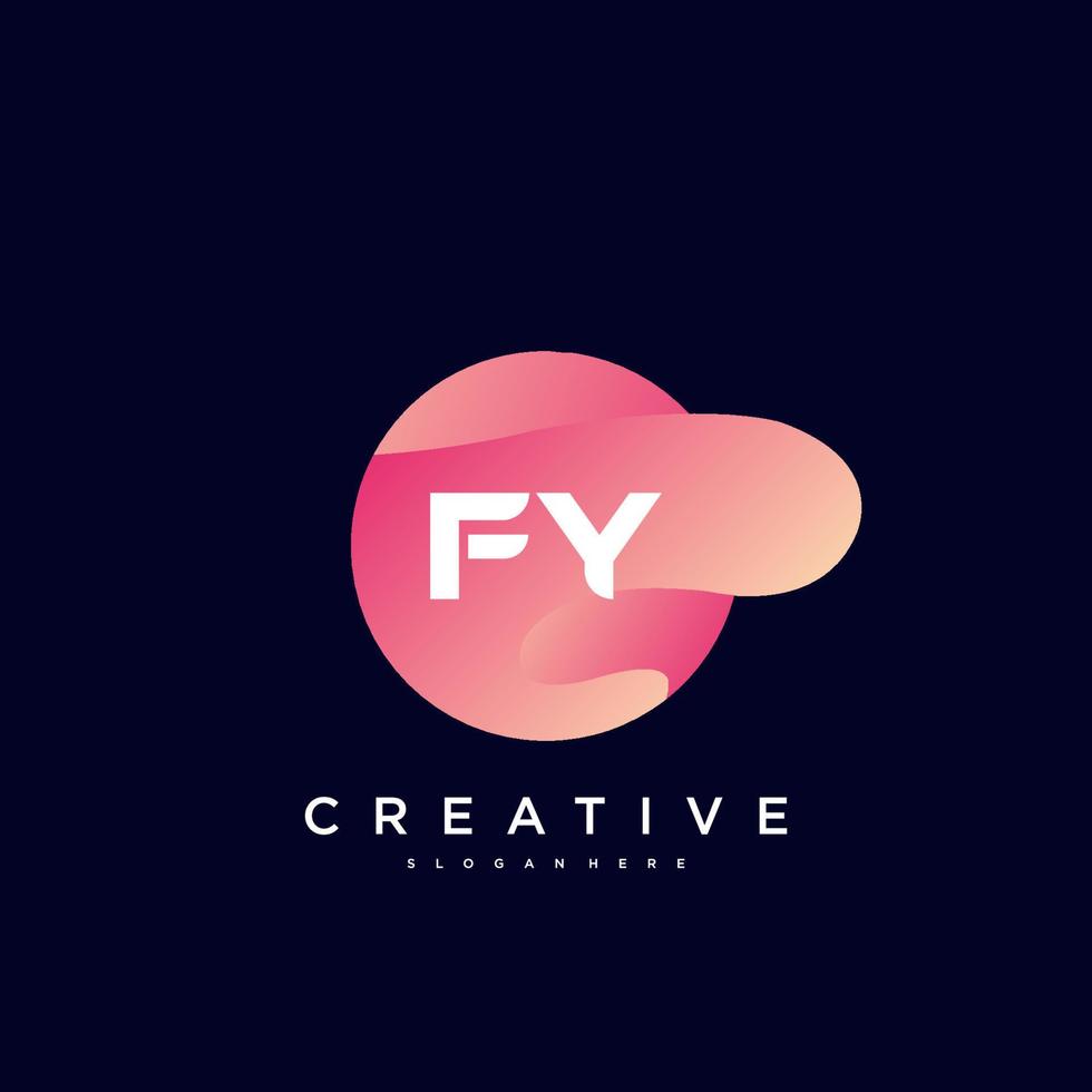 Elementos de plantilla de diseño de icono de logotipo de letra inicial fy con onda colorida vector
