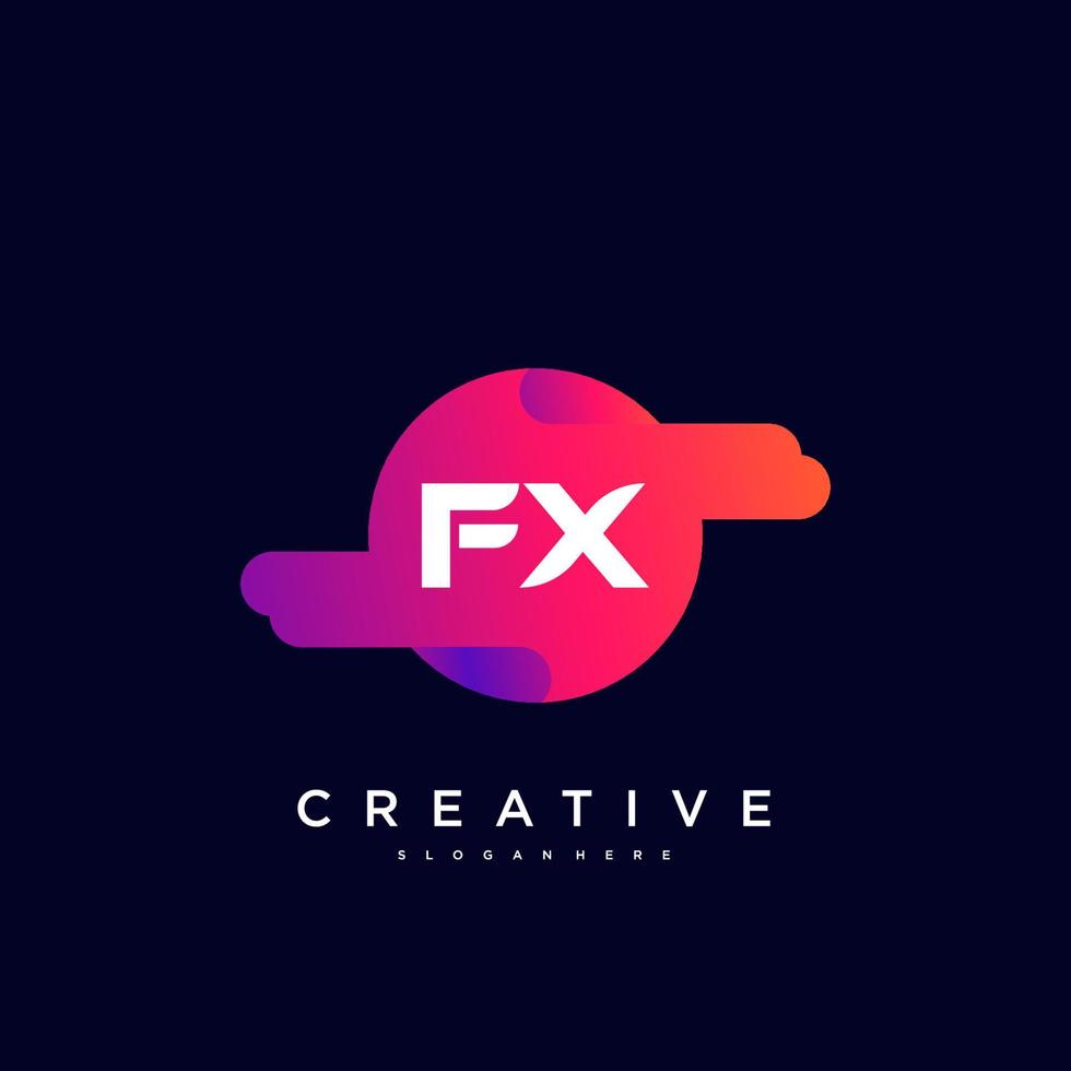 Elementos de plantilla de diseño de icono de logotipo de letra inicial fx con onda colorida vector