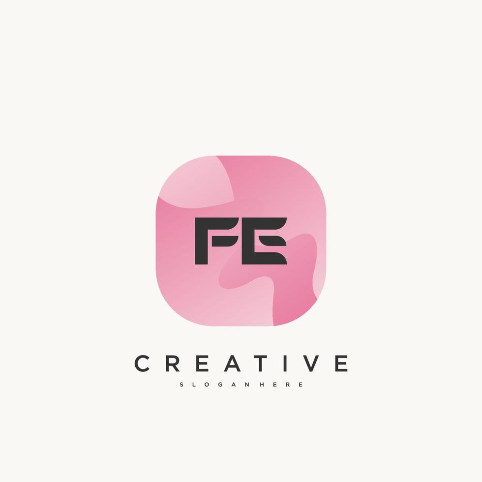 elementos de plantilla de diseño de icono de logotipo de letra inicial fe con onda colorida vector