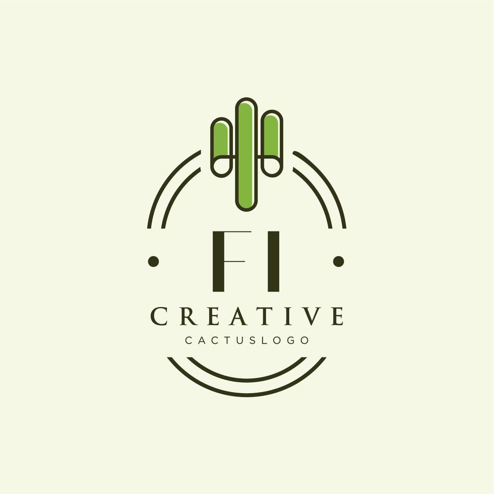 fi letra inicial vector de logotipo de cactus verde
