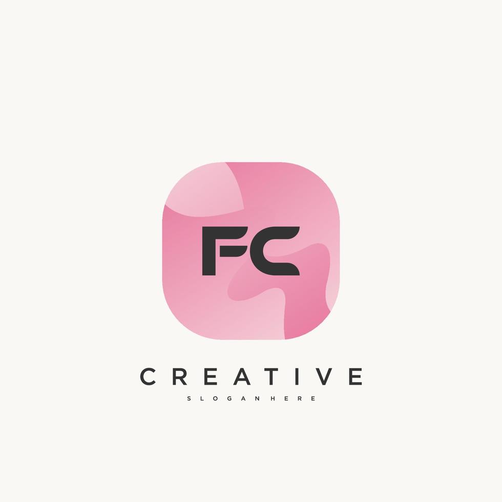 Elementos de plantilla de diseño de icono de logotipo de letra inicial fc con onda colorida vector