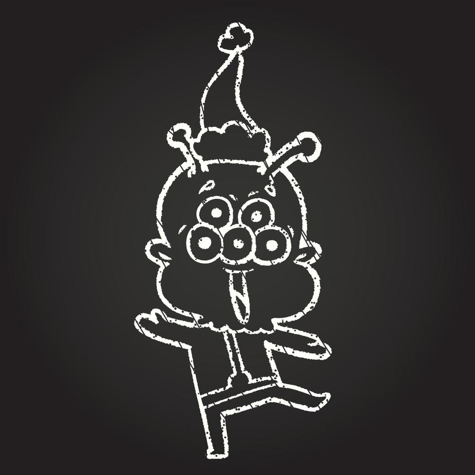 Christmas Alien Chalk Drawing vector
