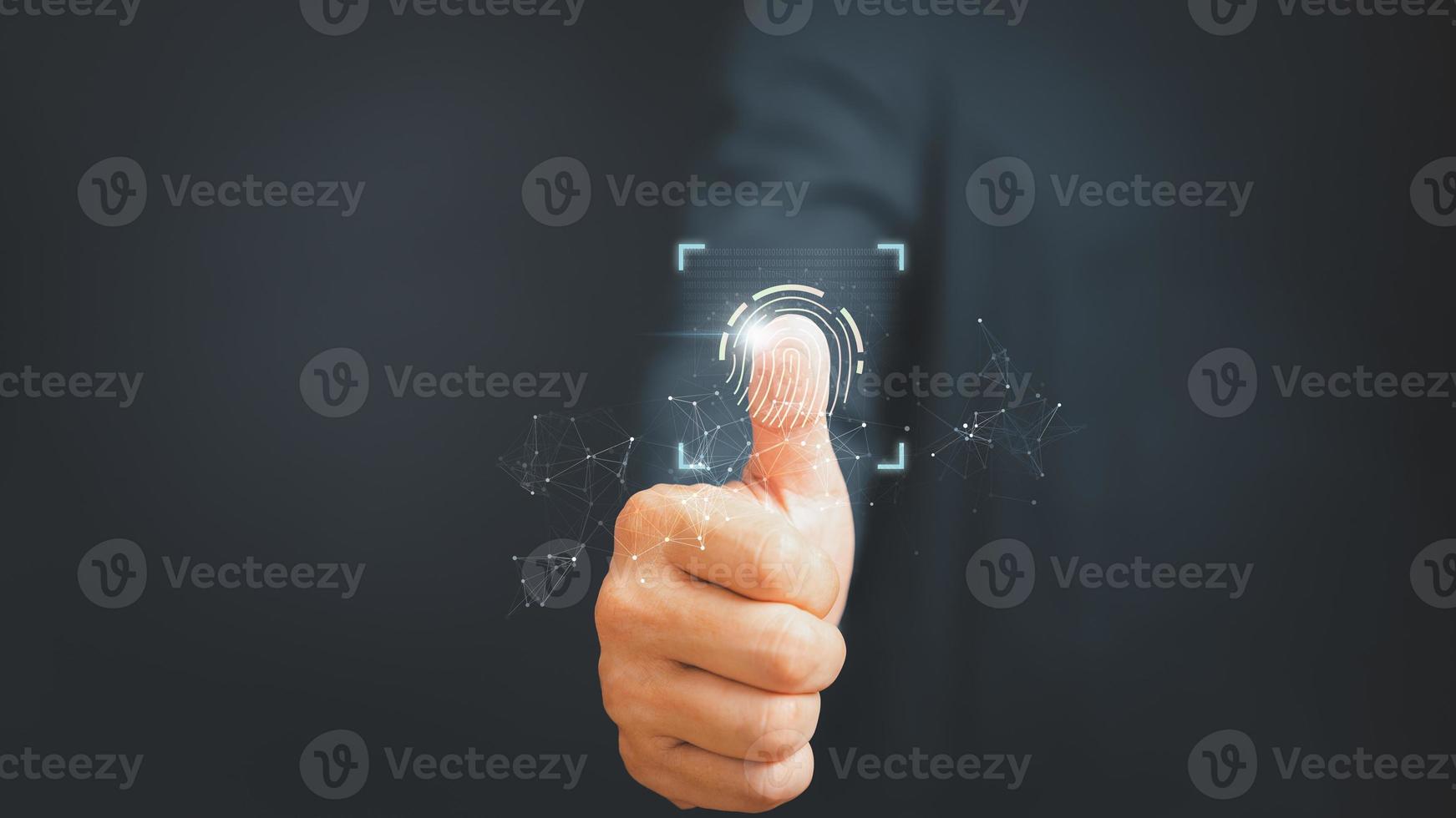 Man login with fingerprint scanning technology. Security concepts and fingerprint password control in the technology of the future. photo
