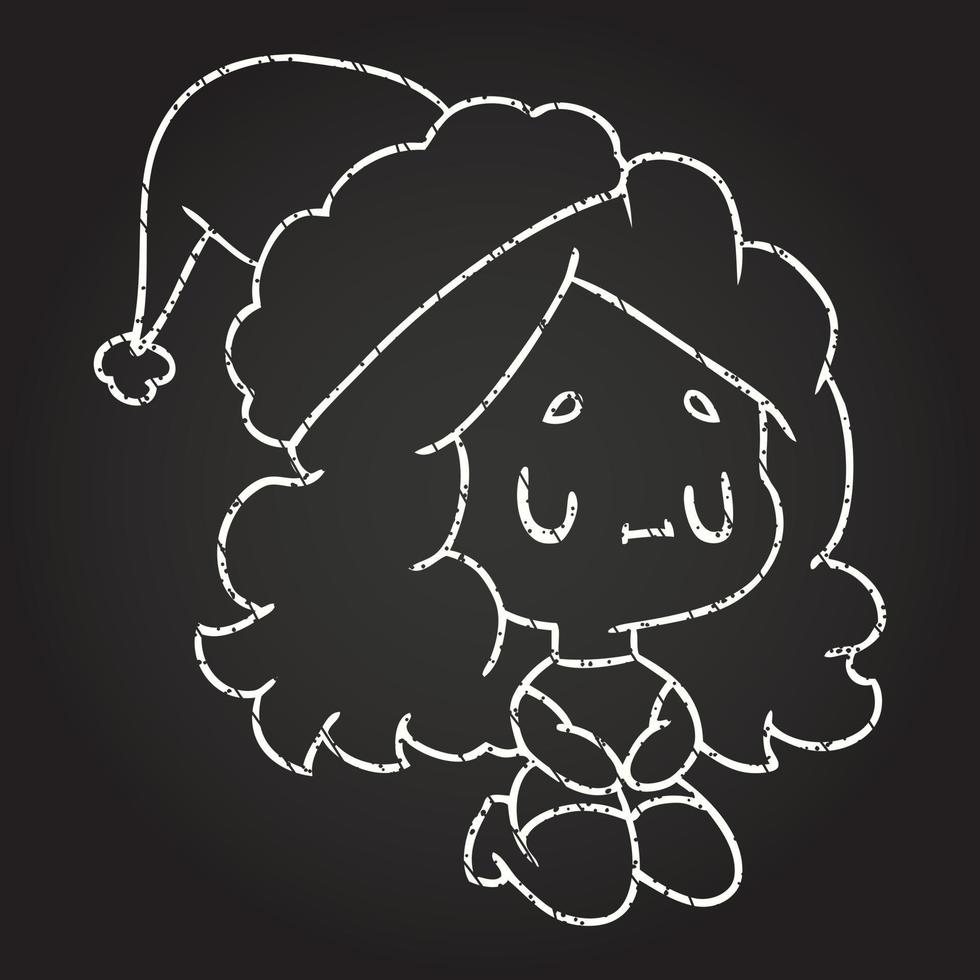 dibujo de tiza de mujer de navidad vector