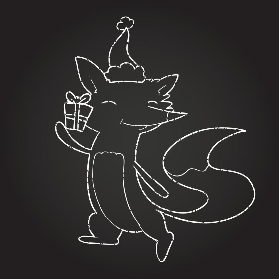 Christmas Fox Chalk Drawing vector