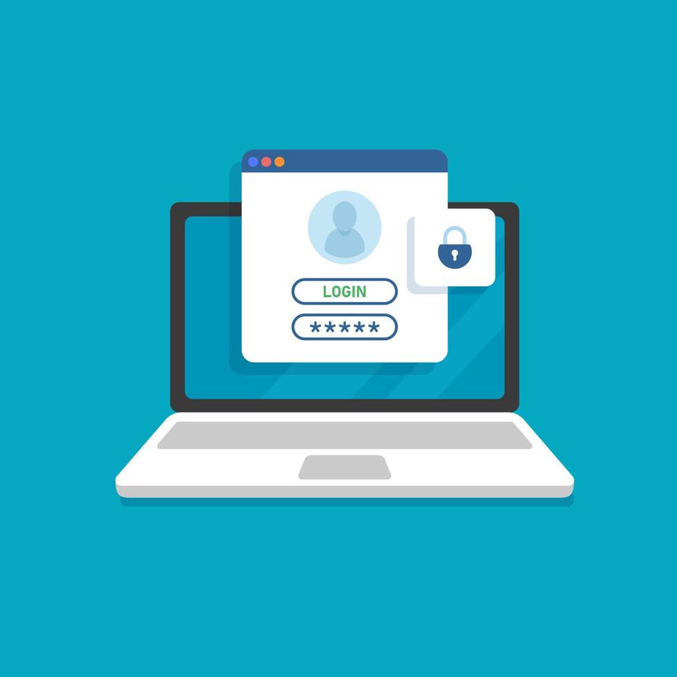 portátil con página de formulario de inicio de sesión y contraseña en pantalla, autorización de usuario, concepto de página de autenticación de inicio de sesión vector