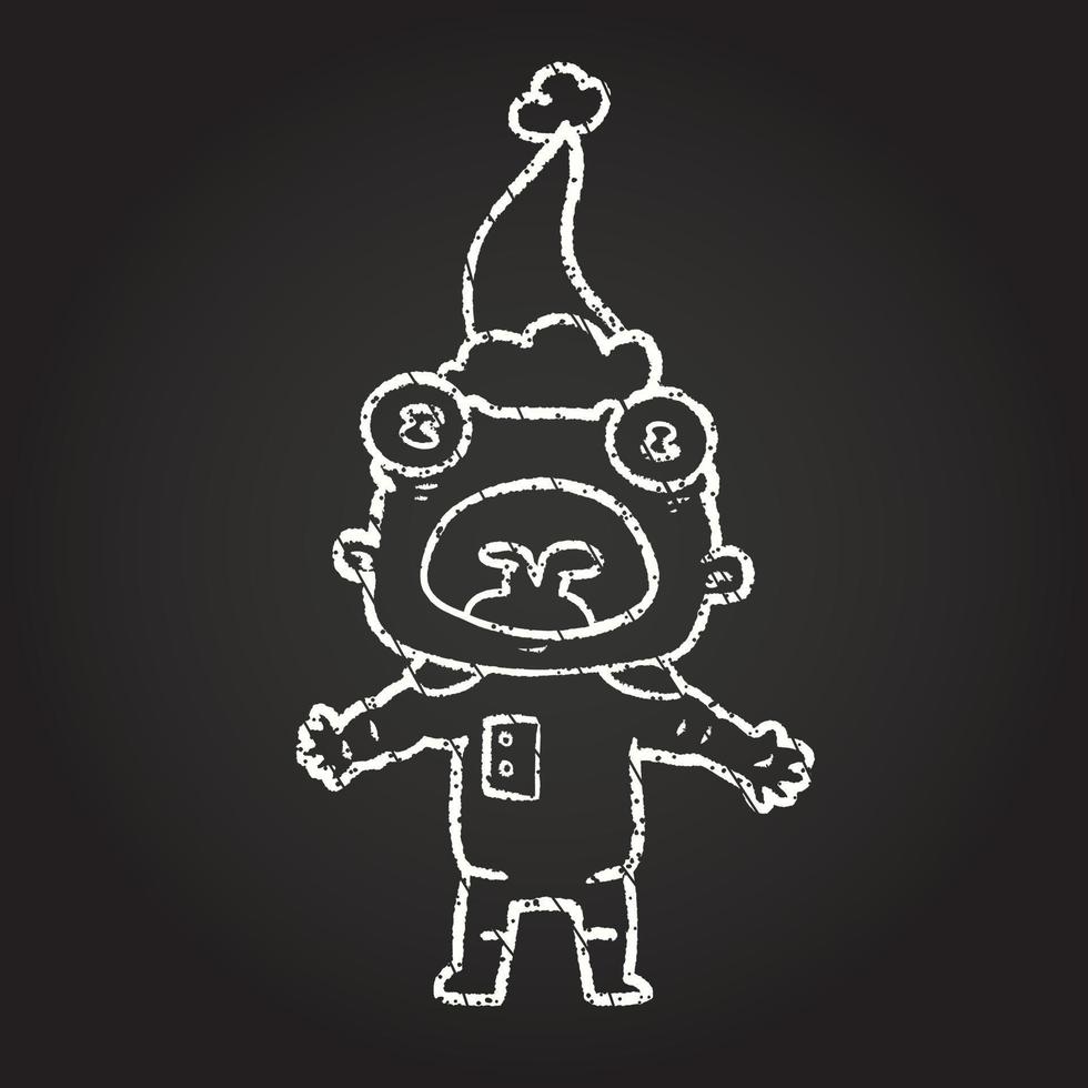 Christmas Alien Chalk Drawing vector