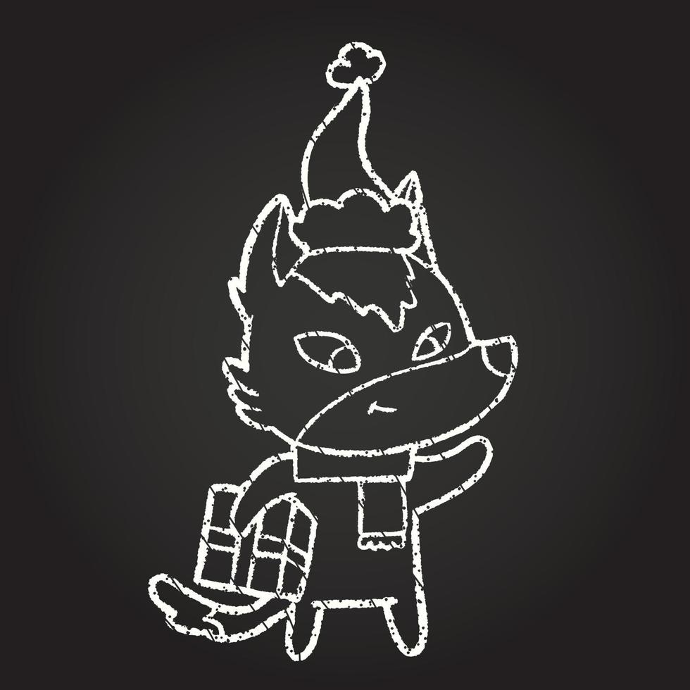 Christmas Fox Chalk Drawing vector