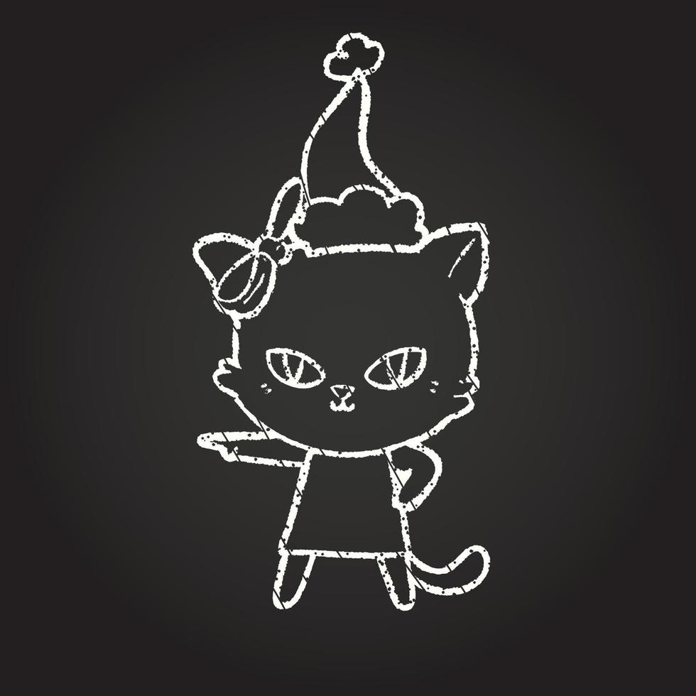 dibujo de tiza de gato navideño vector