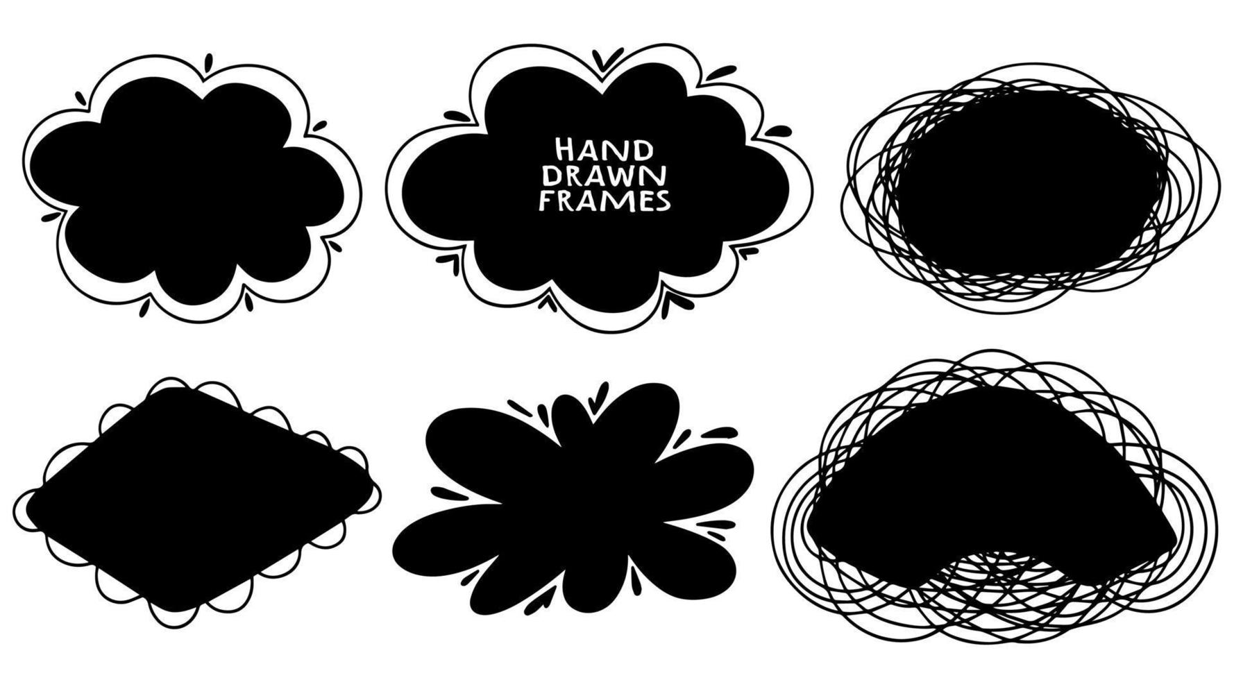 Collection of hand drawn vector cute cloud shaped frames.