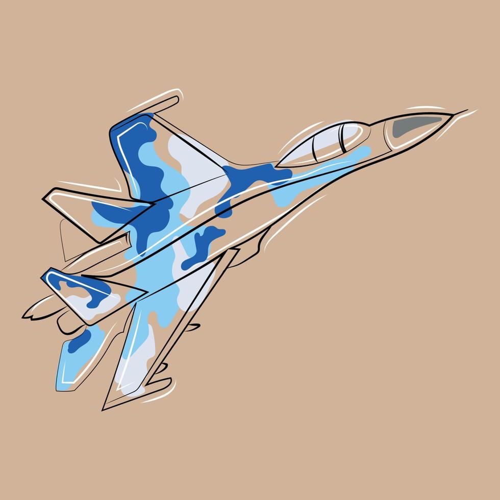 avión de combate sukhoi su-27 ilustración vectorial.avión de combate volando en el dibujo de líneas del cielo en estilo de arte mínimo moderno,afiche,impresión,logotipo,icono. vector