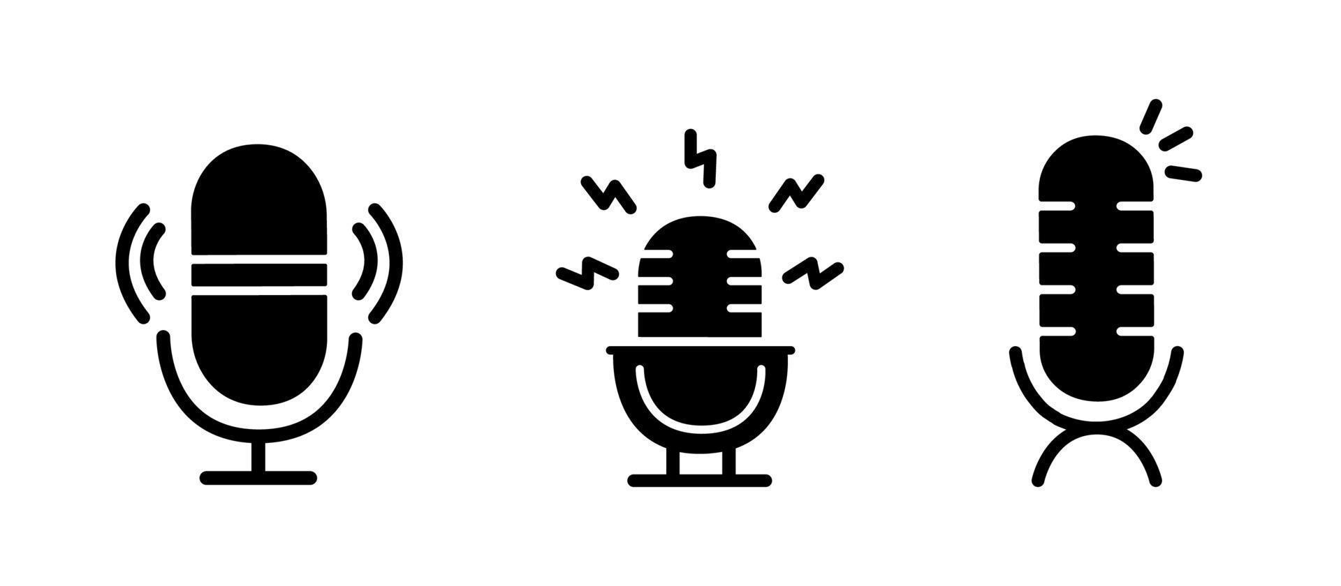 Microphone silhouette icon set. Voice record simbol. Audio mic logo vector