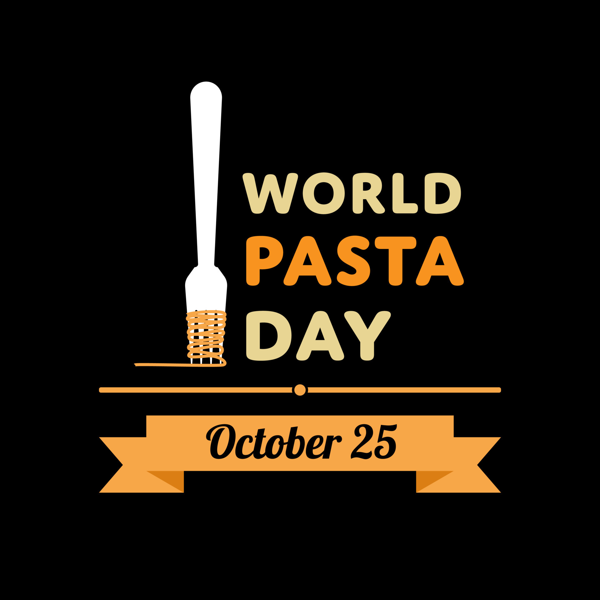 World pasta day. Pasta and fork logo design illustration for banner