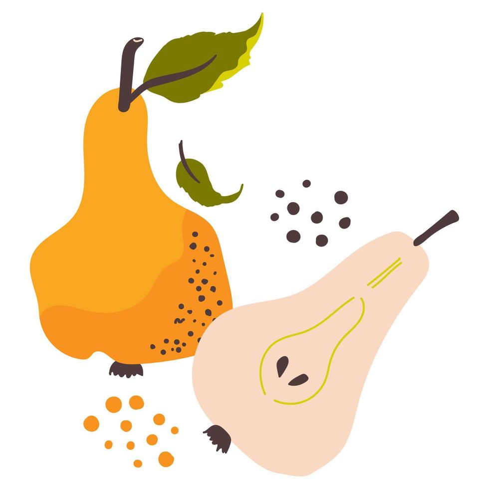 Pear. Half of a pear. Healthy ripe fruit. Vector illustration