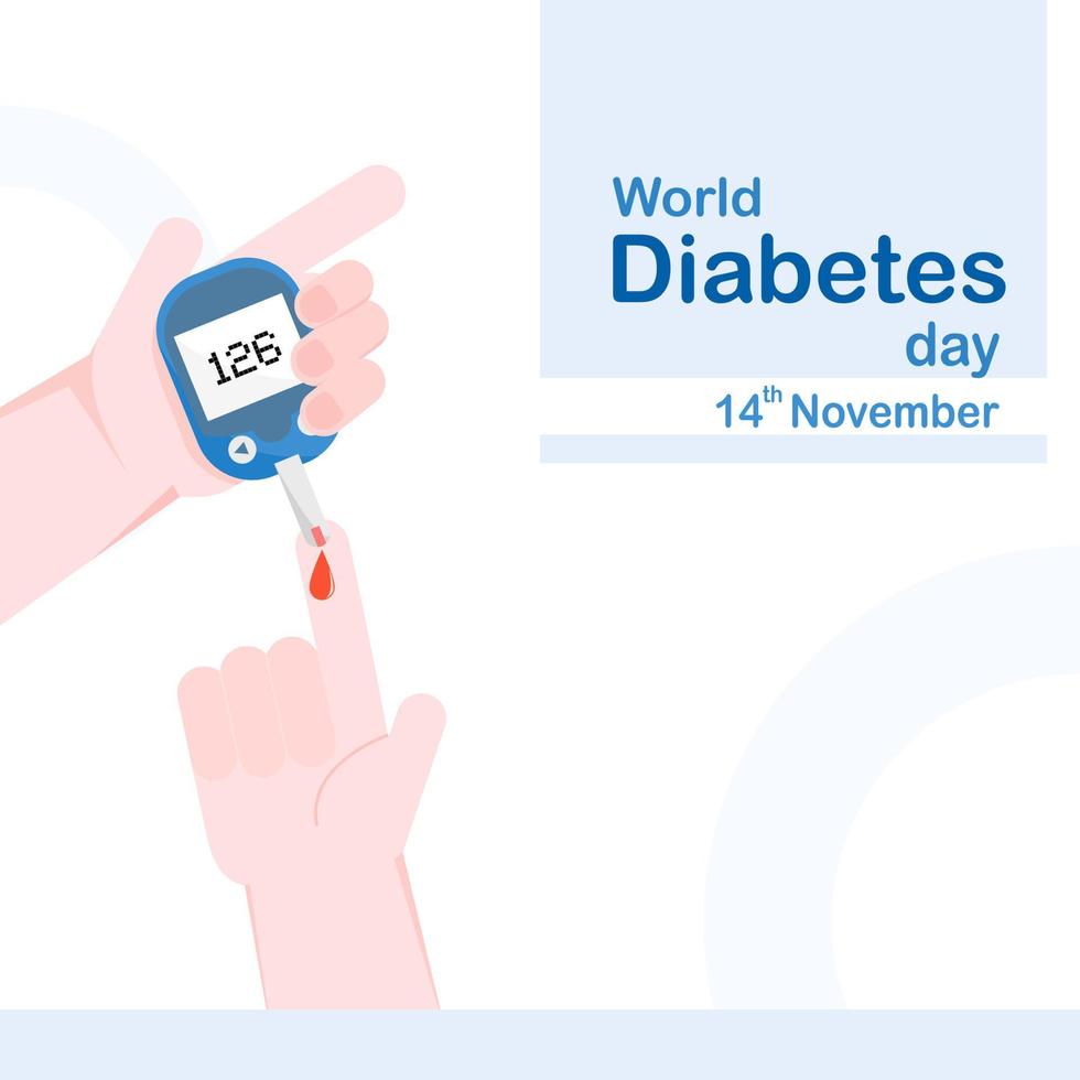 diseño de folleto conceptual del día mundial de la diabetes. utilizando su propio medidor de glucosa en sangre. con los resultados de la prueba de azúcar en la sangre vector