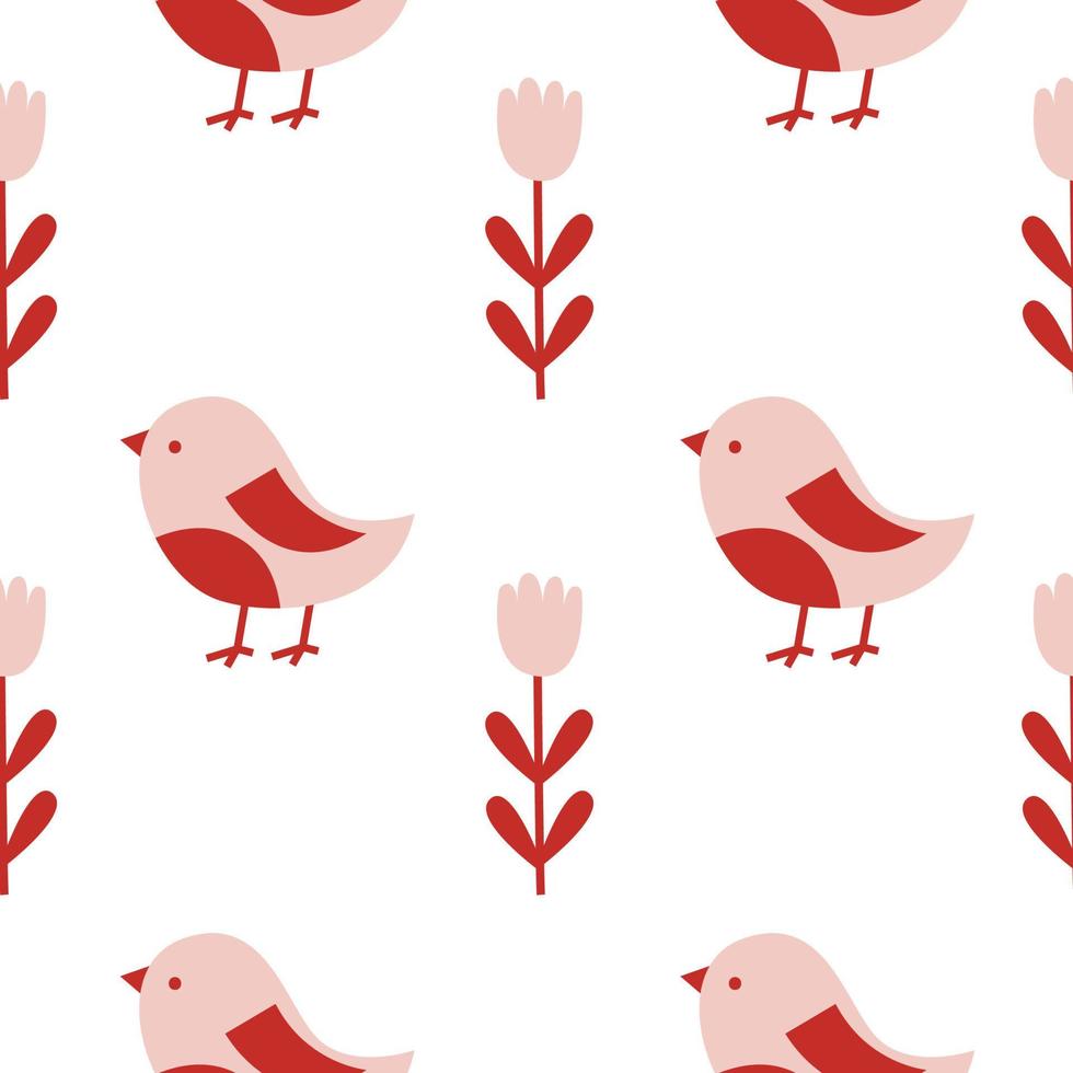 Christmas Seamless Pattern with birds. Holiday winter square pattern. White background. Cute illustration. Winter wallpaper vector
