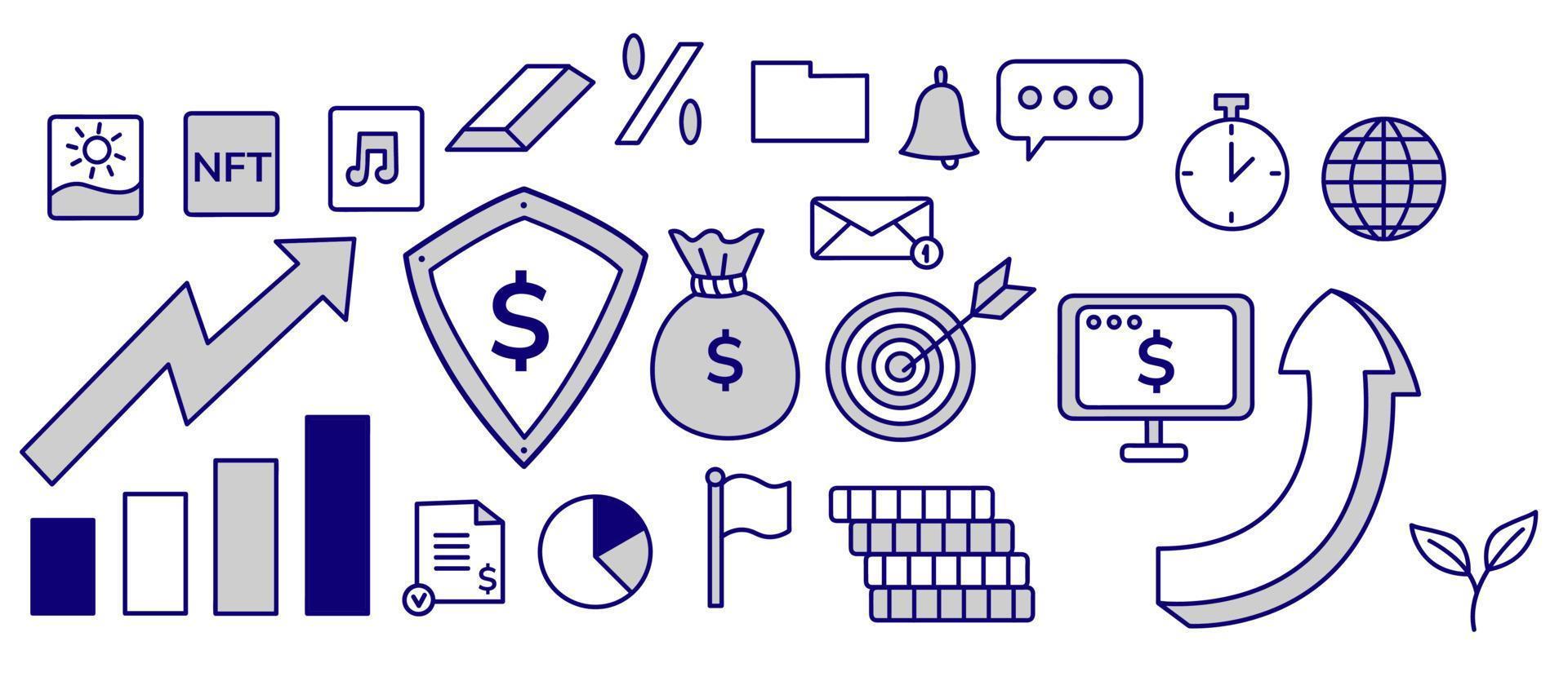 Investment trade vector icons. Financial crypto concept illustrations set.Concept of financial success and investment