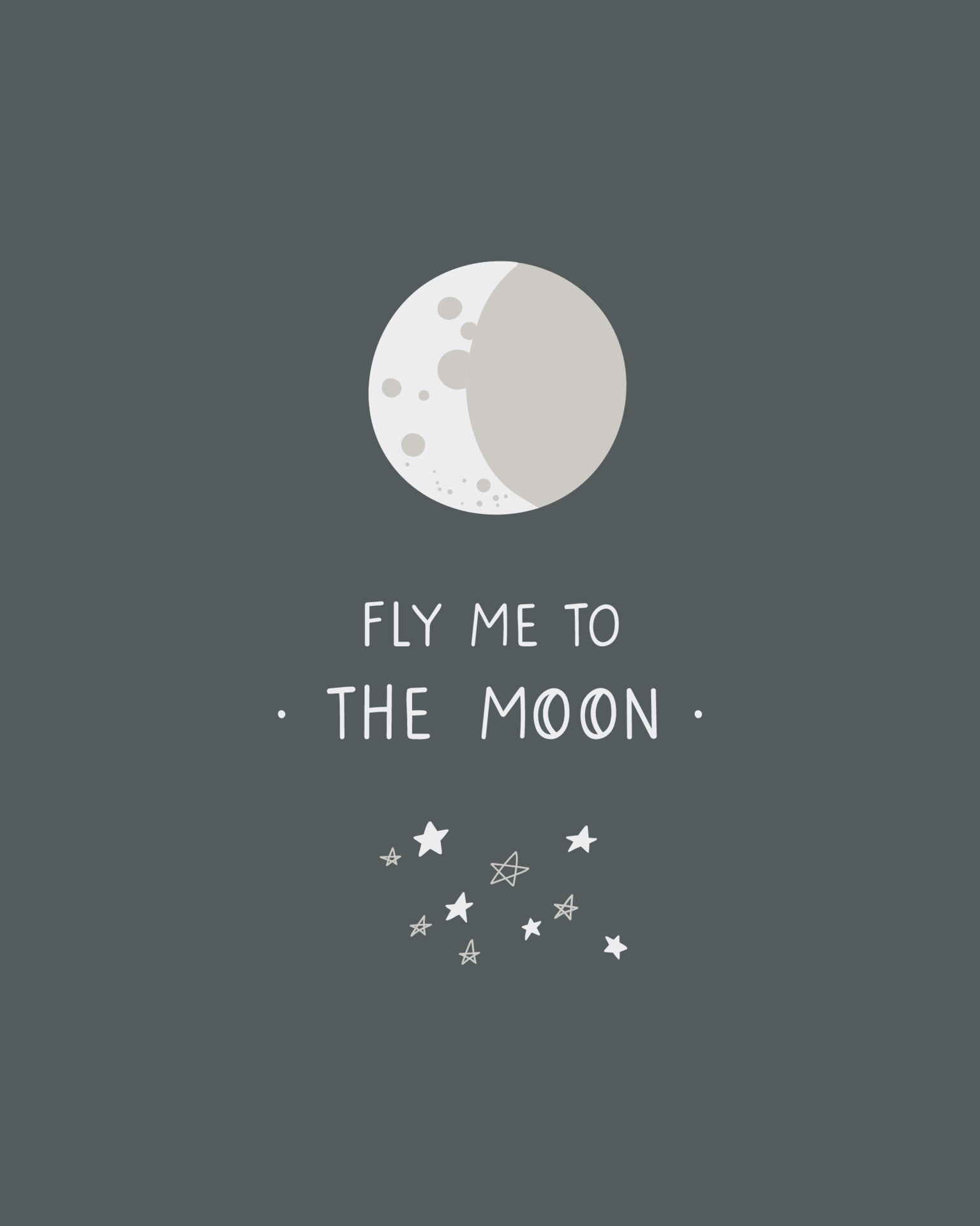 Cute lettering Fly me to the Moon with moon and stars on the dark