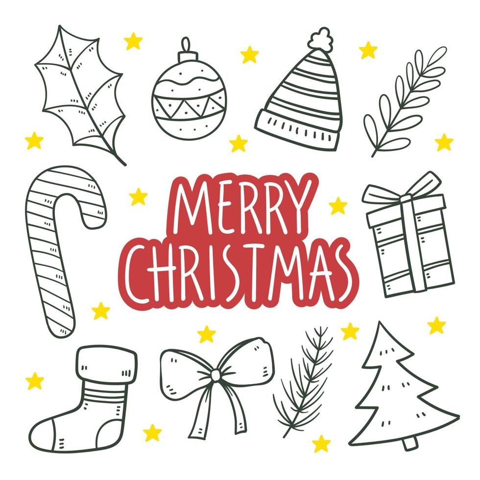 Set of hand drawn christmas element in doodle style vector illustration