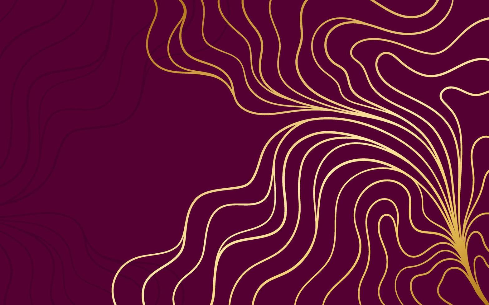 Elegant dark red background with abstract golden lines vector