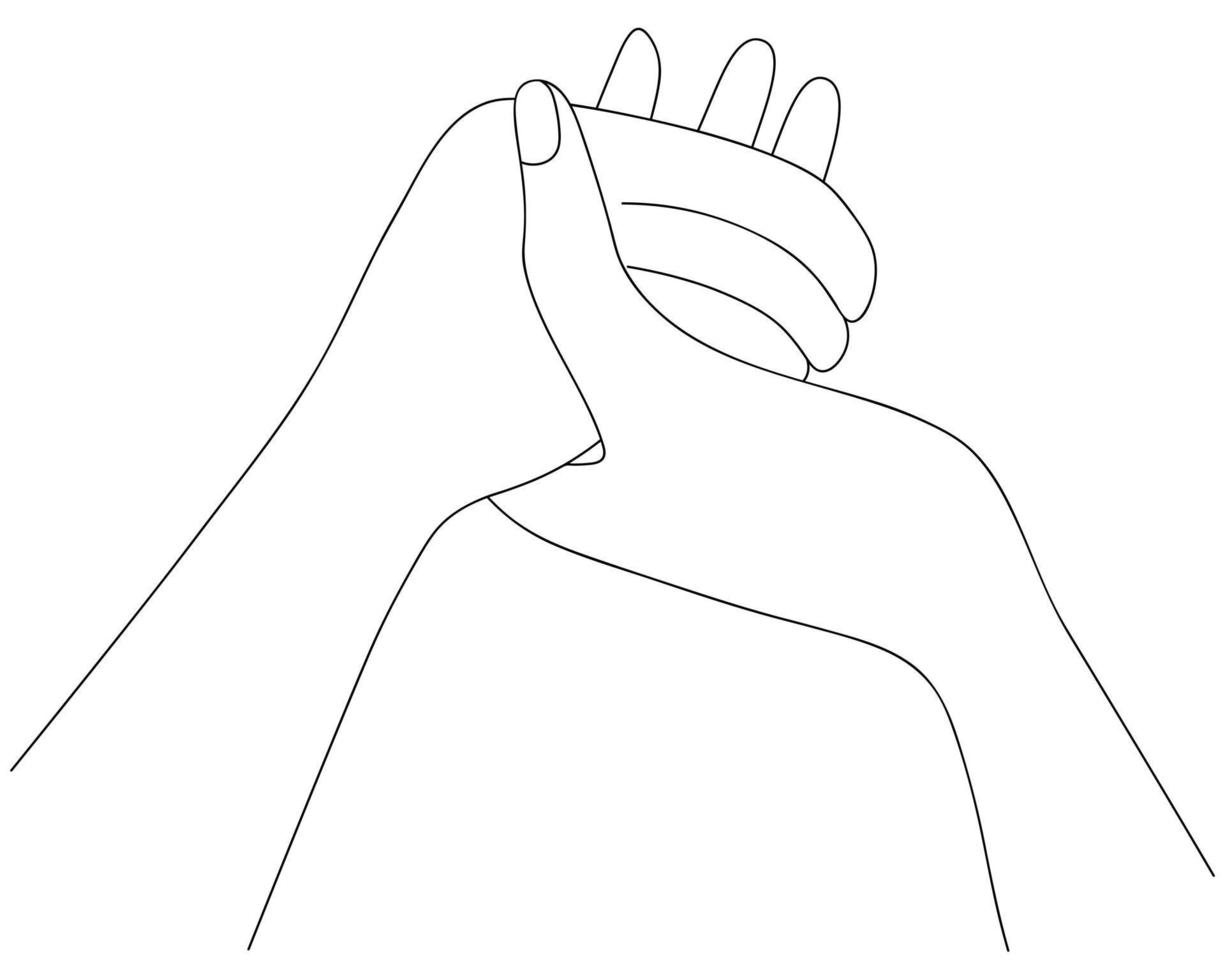 People are holding hands. Prayer before meals on Thanksgiving Day. The fingers touch each other. vector