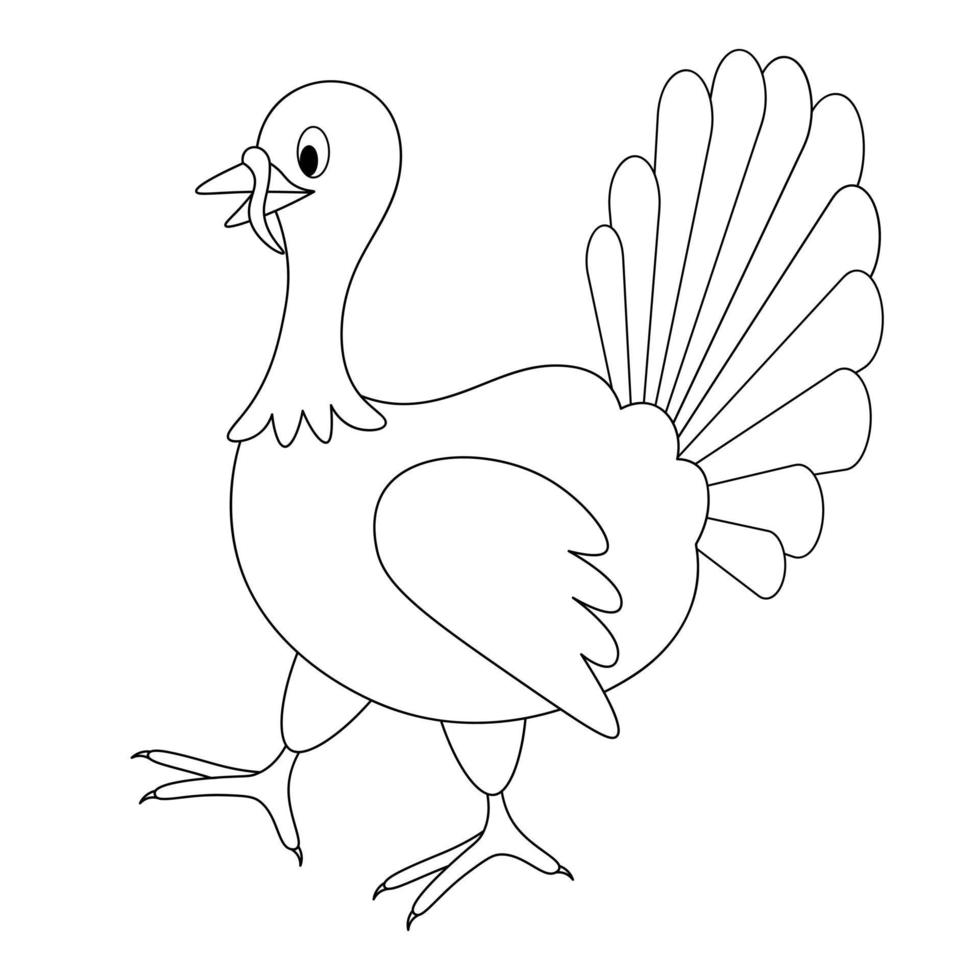 Domestic turkey. The bird is walking. Side view. Sketch. Thanksgiving symbol. Character with a tail. vector