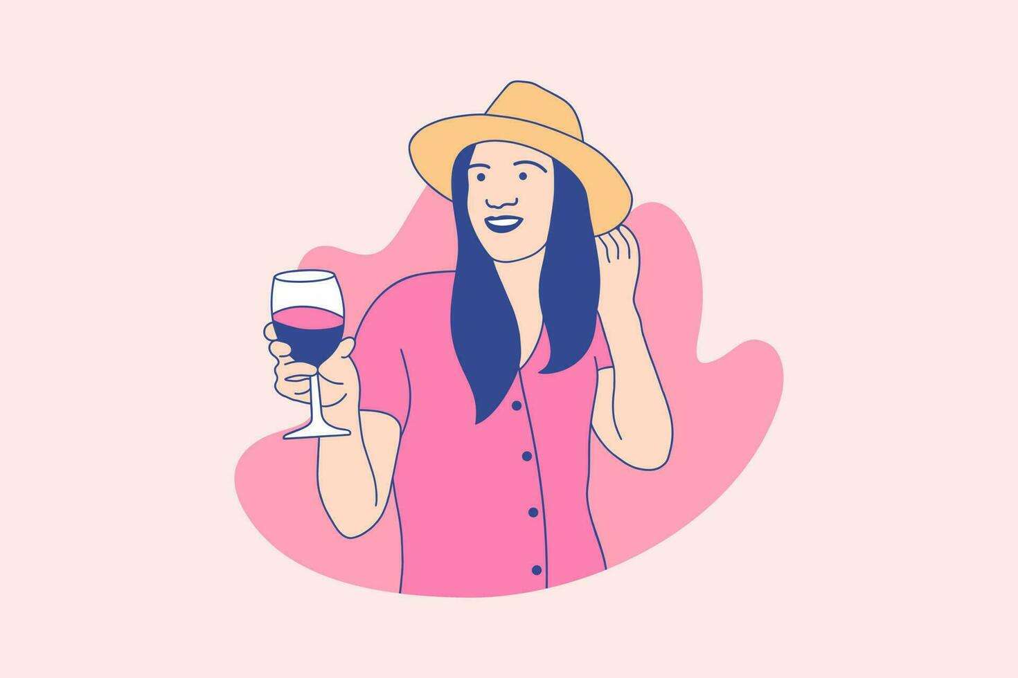 Illustrations beautiful woman enjoy holding merlot wine for International Merlot Day Design concept vector