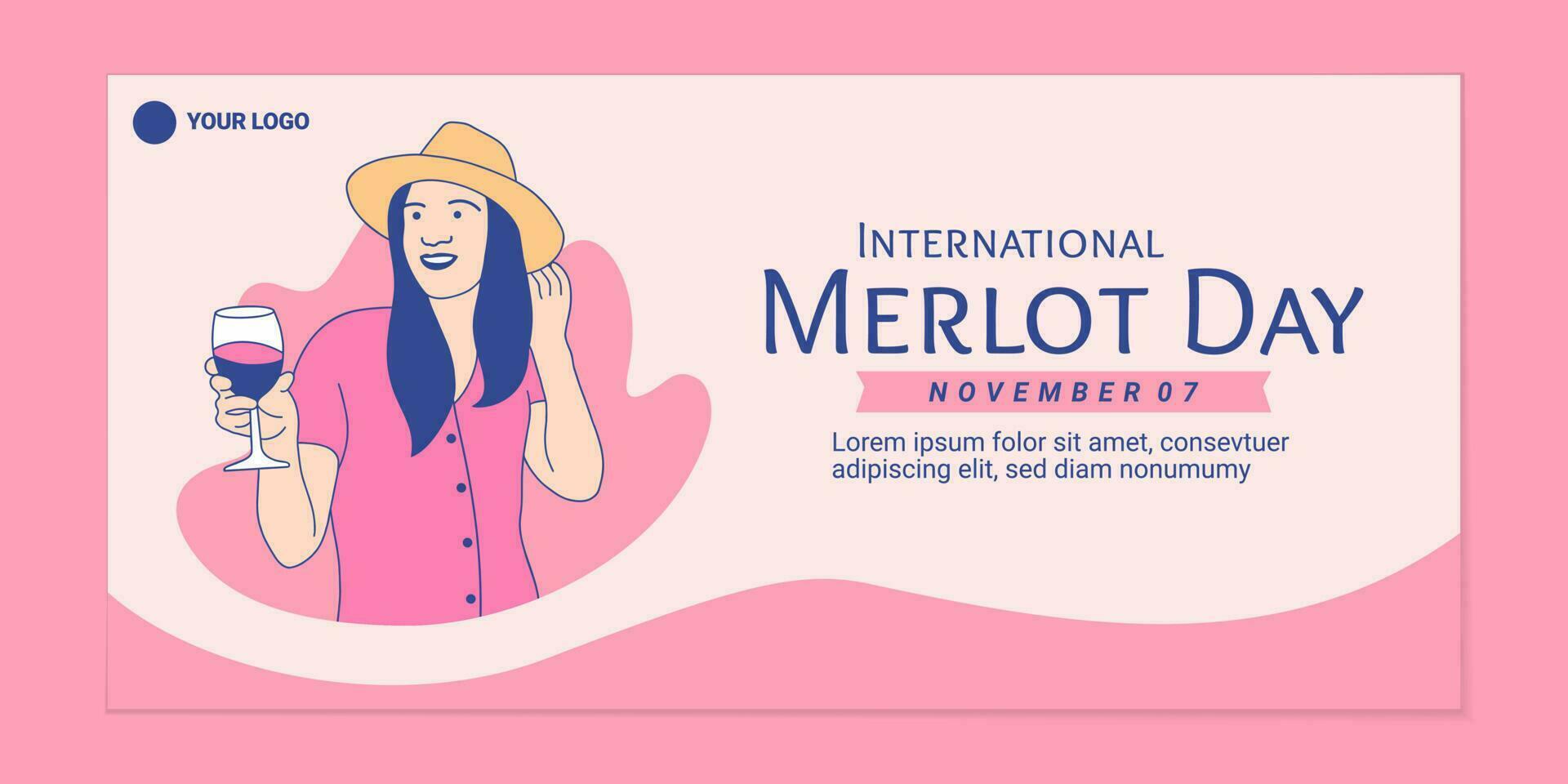 ilustraciones hermosa mujer disfruta sosteniendo vino merlot para la plantilla de banner del día internacional del merlot vector