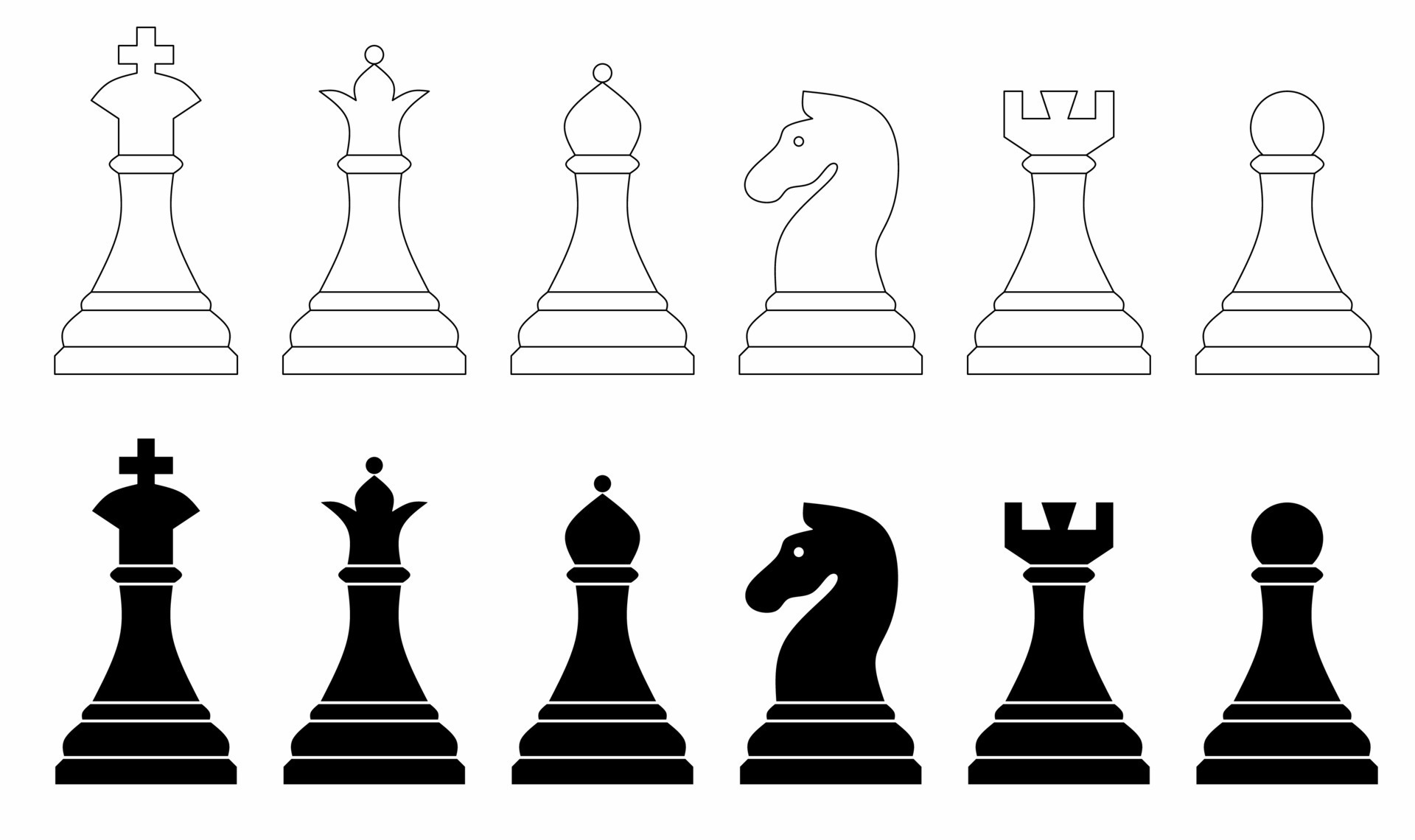 outline silhouette Chess piece icons set isolated on white background ...