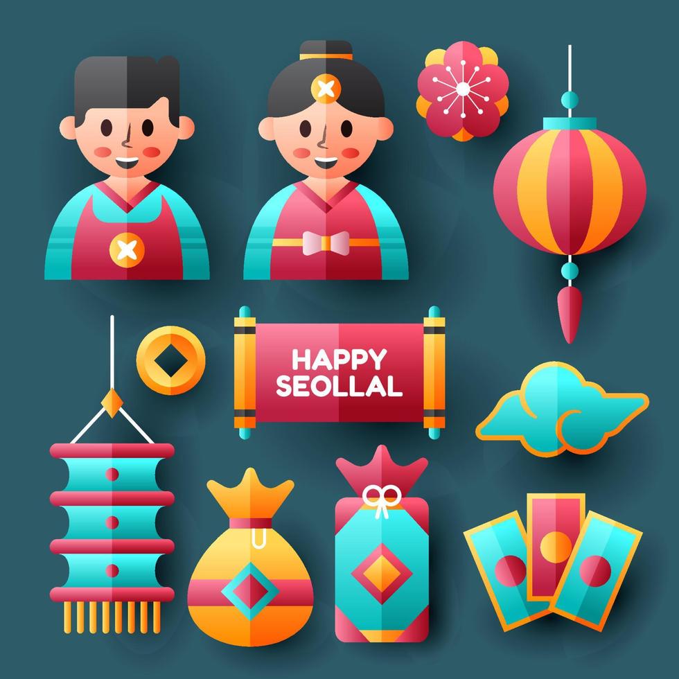 Happy Seollal Icons Set vector