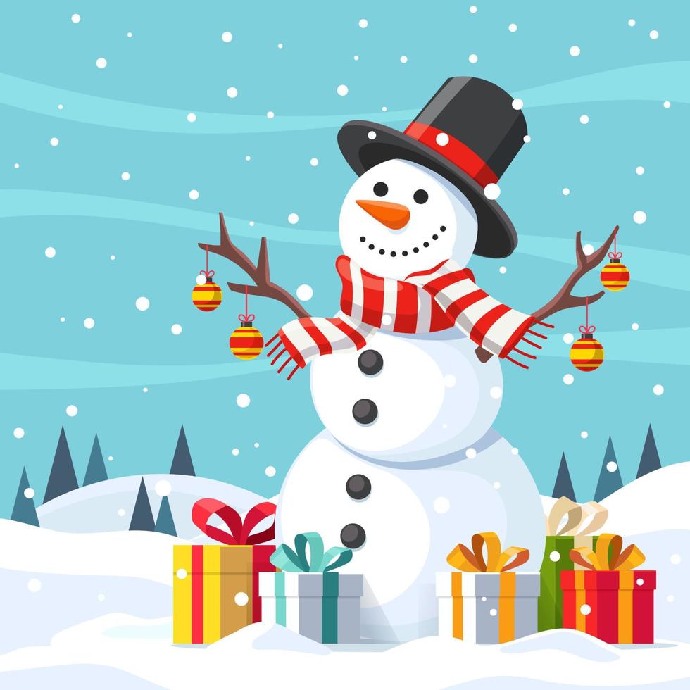 Snowman And Snowfall Background vector