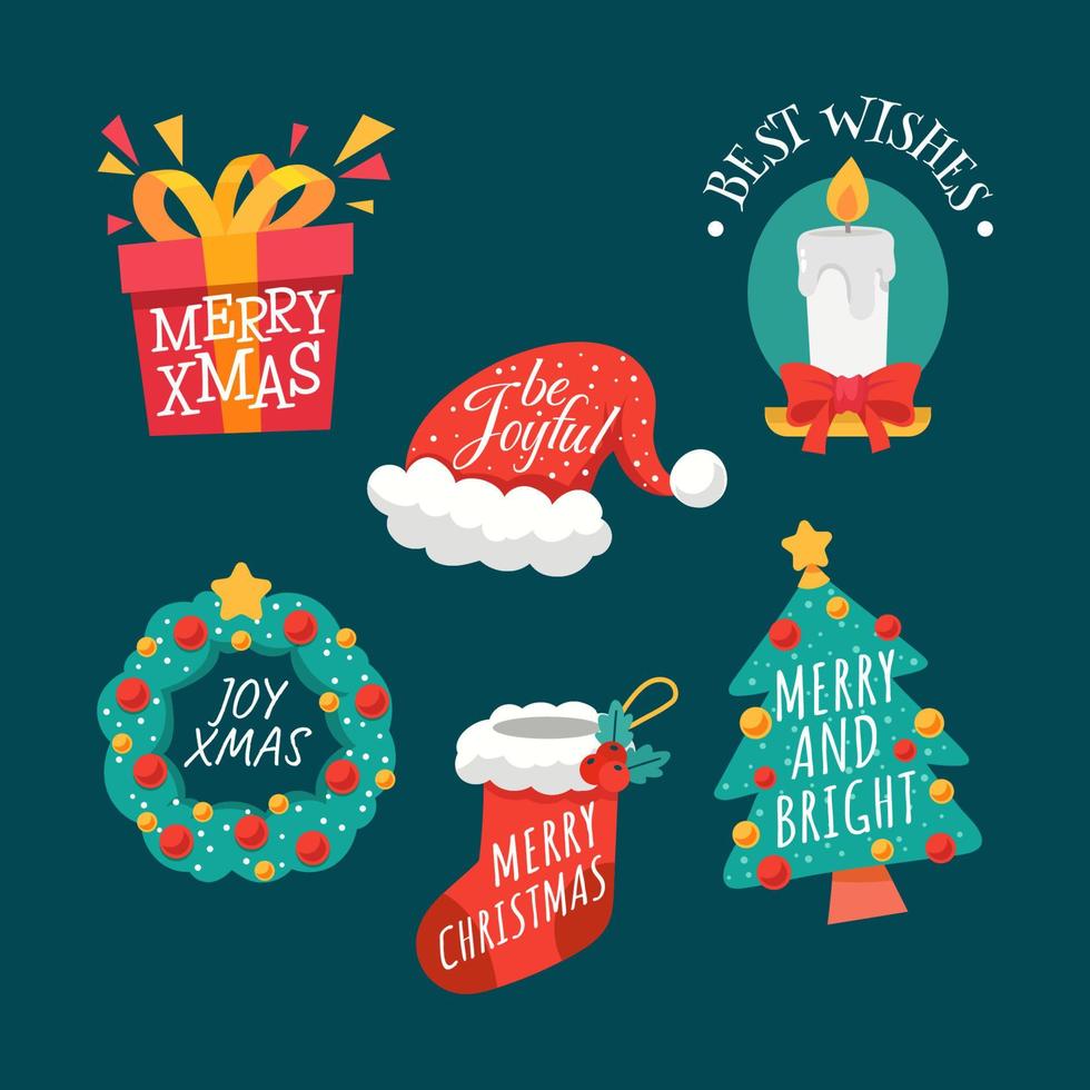 conjunto de pegatinas navideñas vector