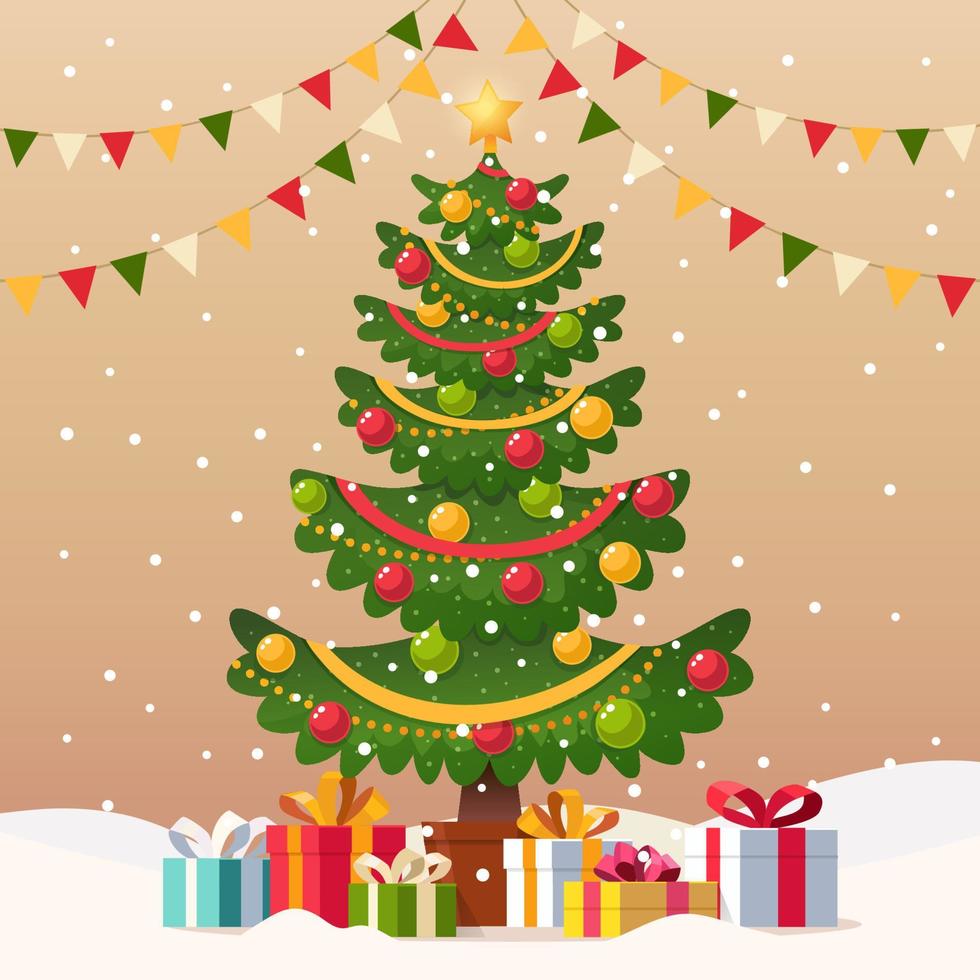 Christmas Tree With A Lot of Gift vector